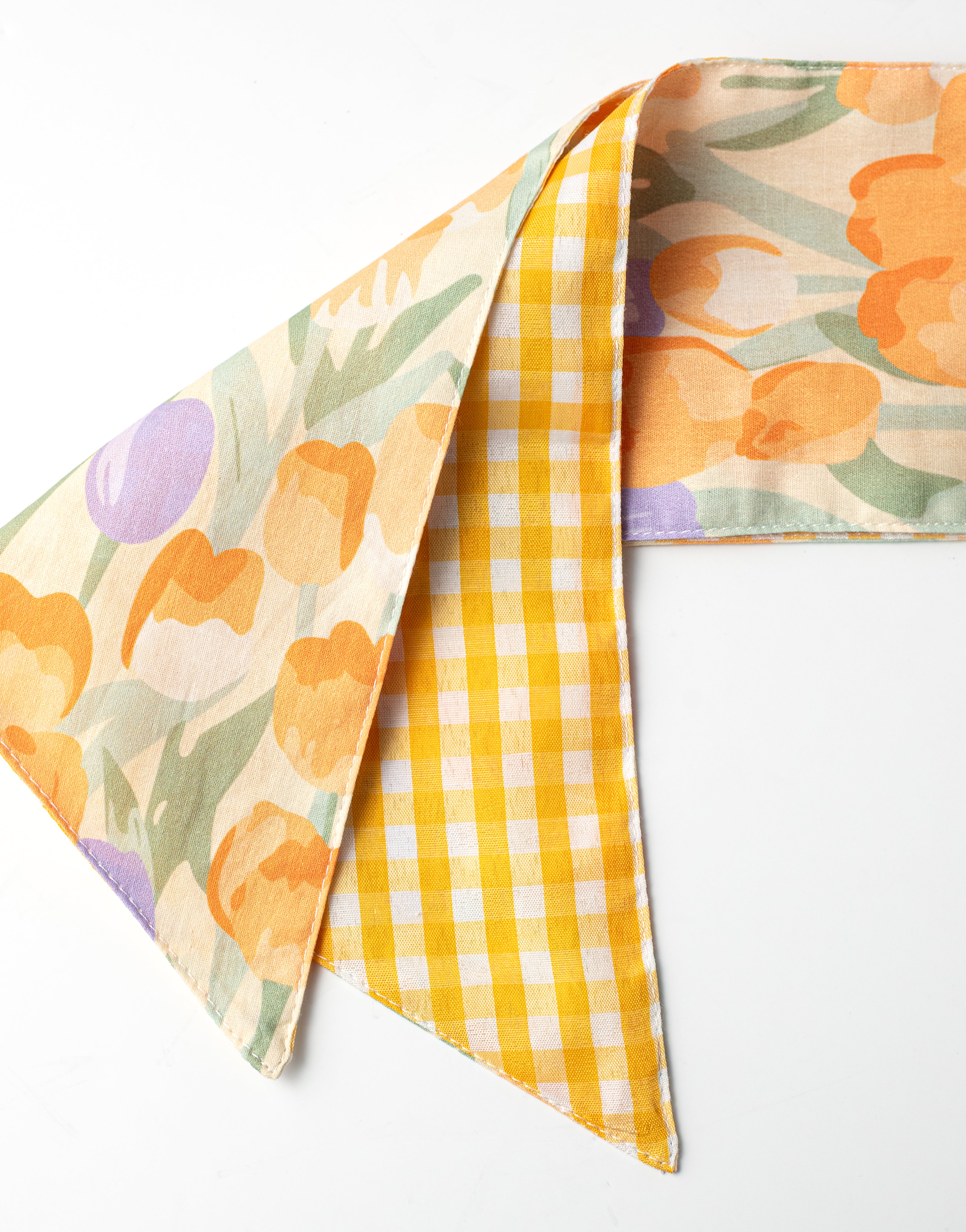 [D Stevens] 4" x 56" Poplin Wreath Sash: Watercolor Tulips & Yellow Check detail photo 3