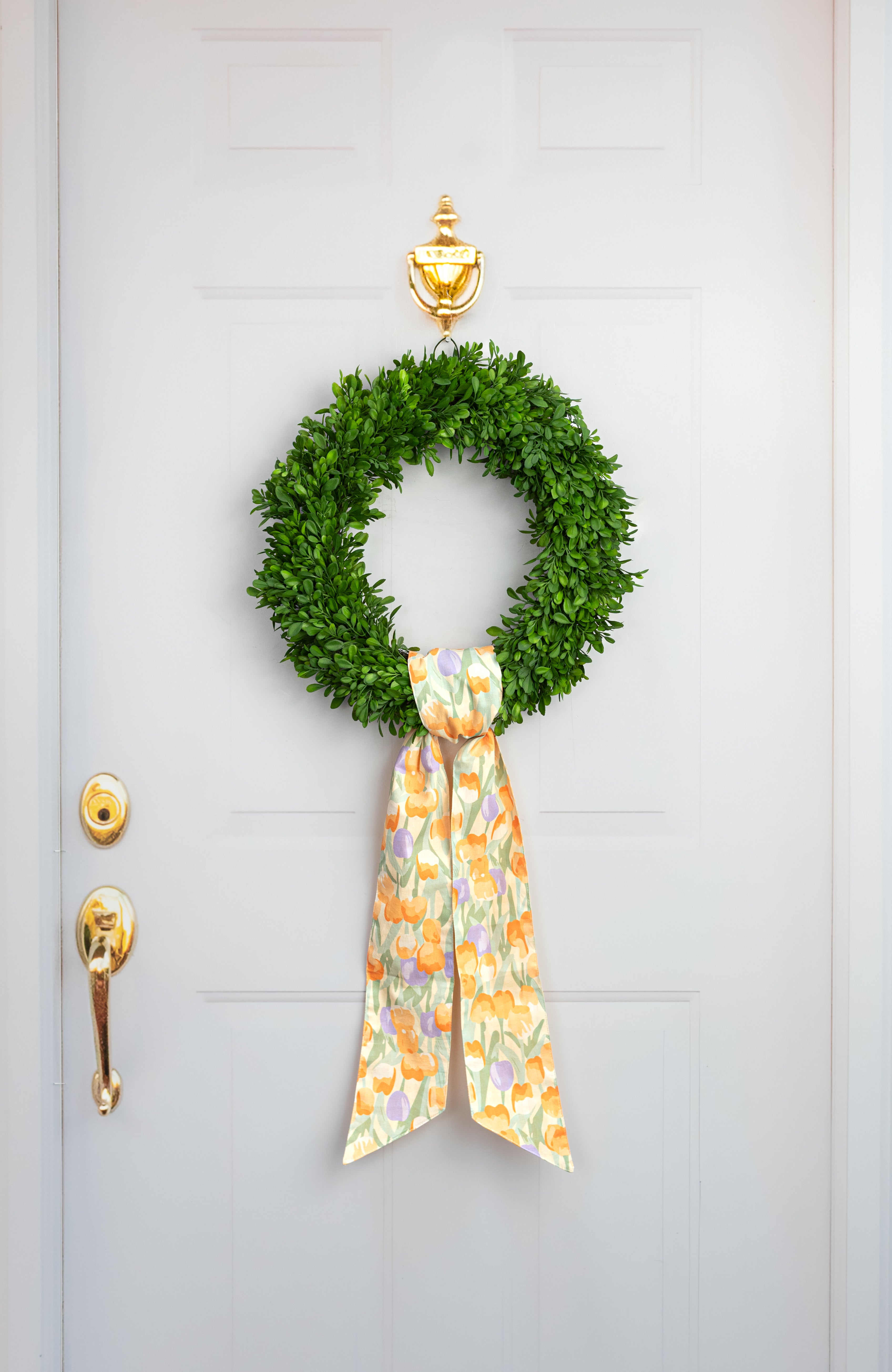 [D Stevens] 4" x 56" Poplin Wreath Sash: Watercolor Tulips & Yellow Check detail photo 4