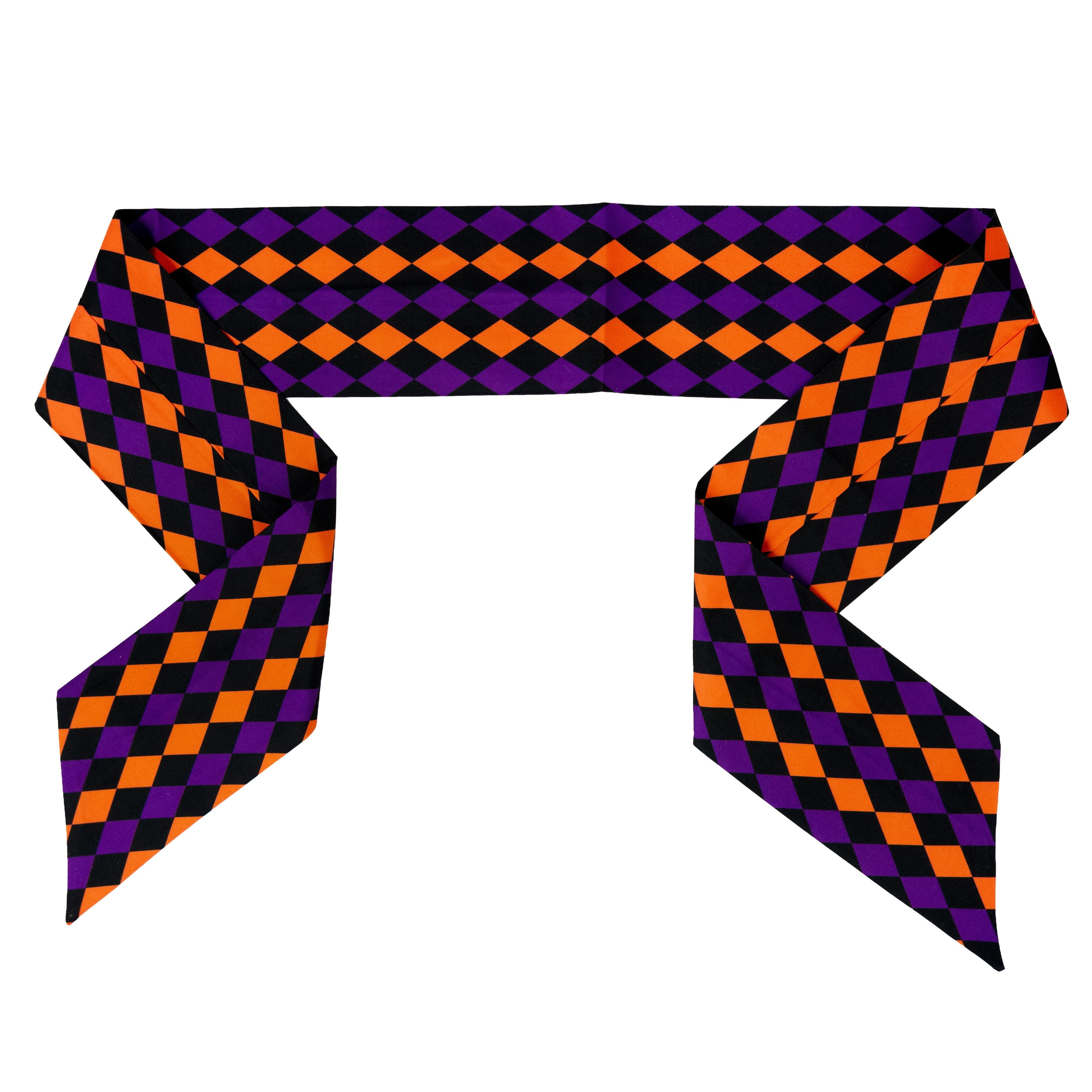 [D Stevens] 4" x 56" Taffeta Harlequin Wreath Sash: Black, Purple & Orange Item Number: 18-5131