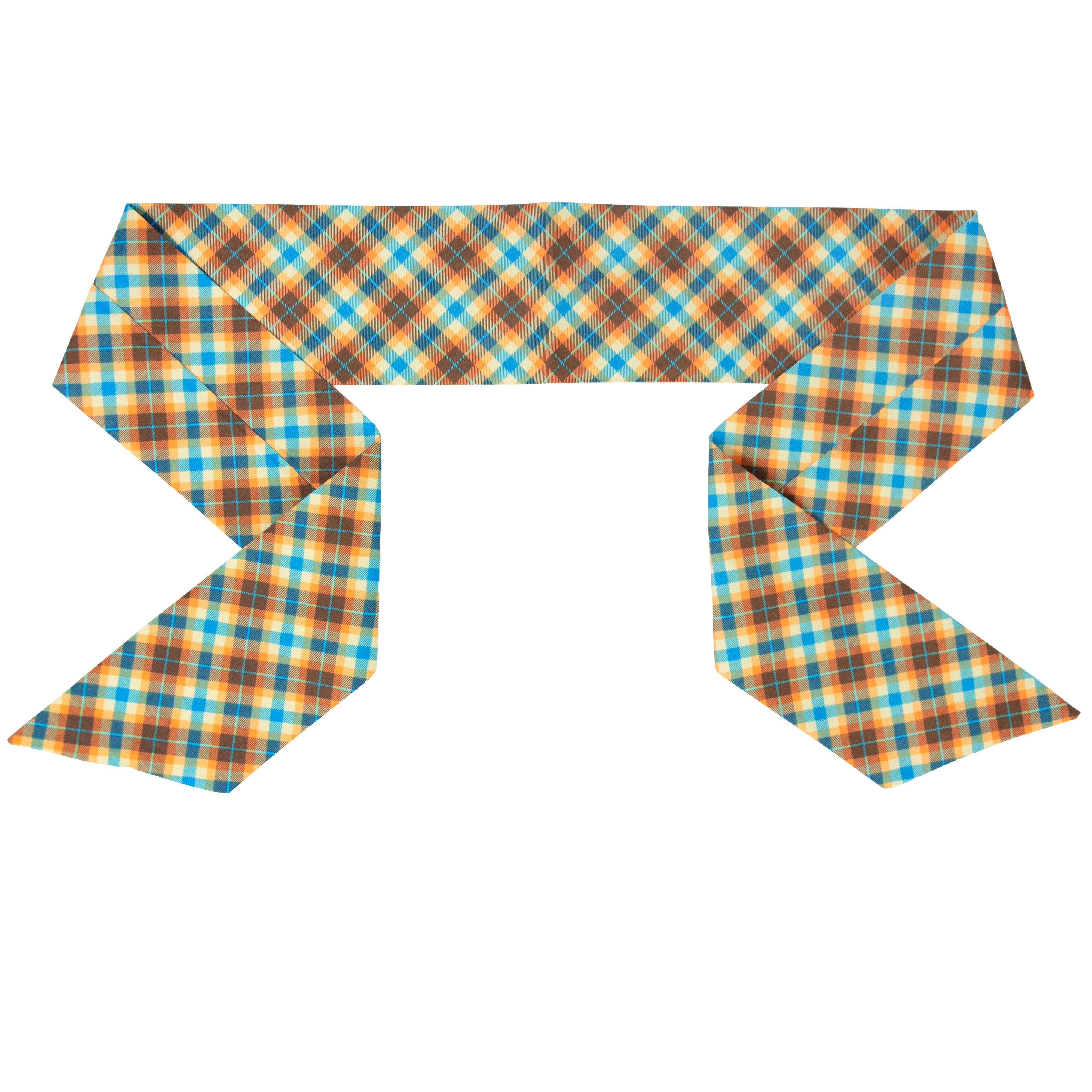 [D Stevens] 4" x 56" Taffeta Sheldon Diagonal Plaid Wreath Sash: Brown, Blue & Orange Item Number: 18-5127