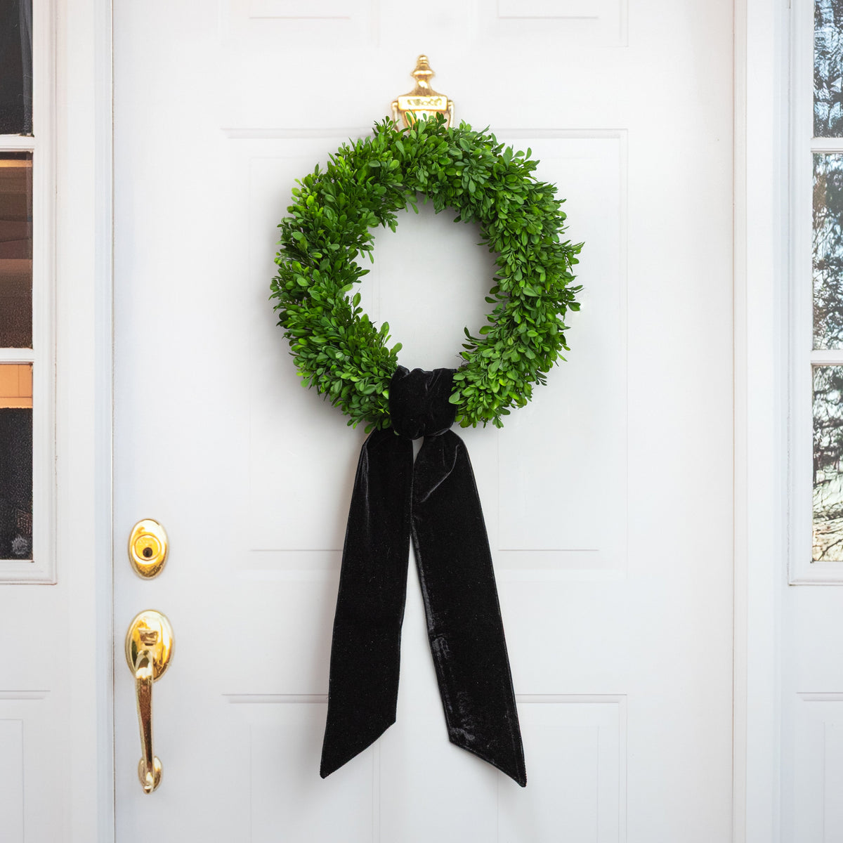 [D Stevens] 4" x 56" Velvet Gold Back Wreath Sash: Black Lifestyle Photo