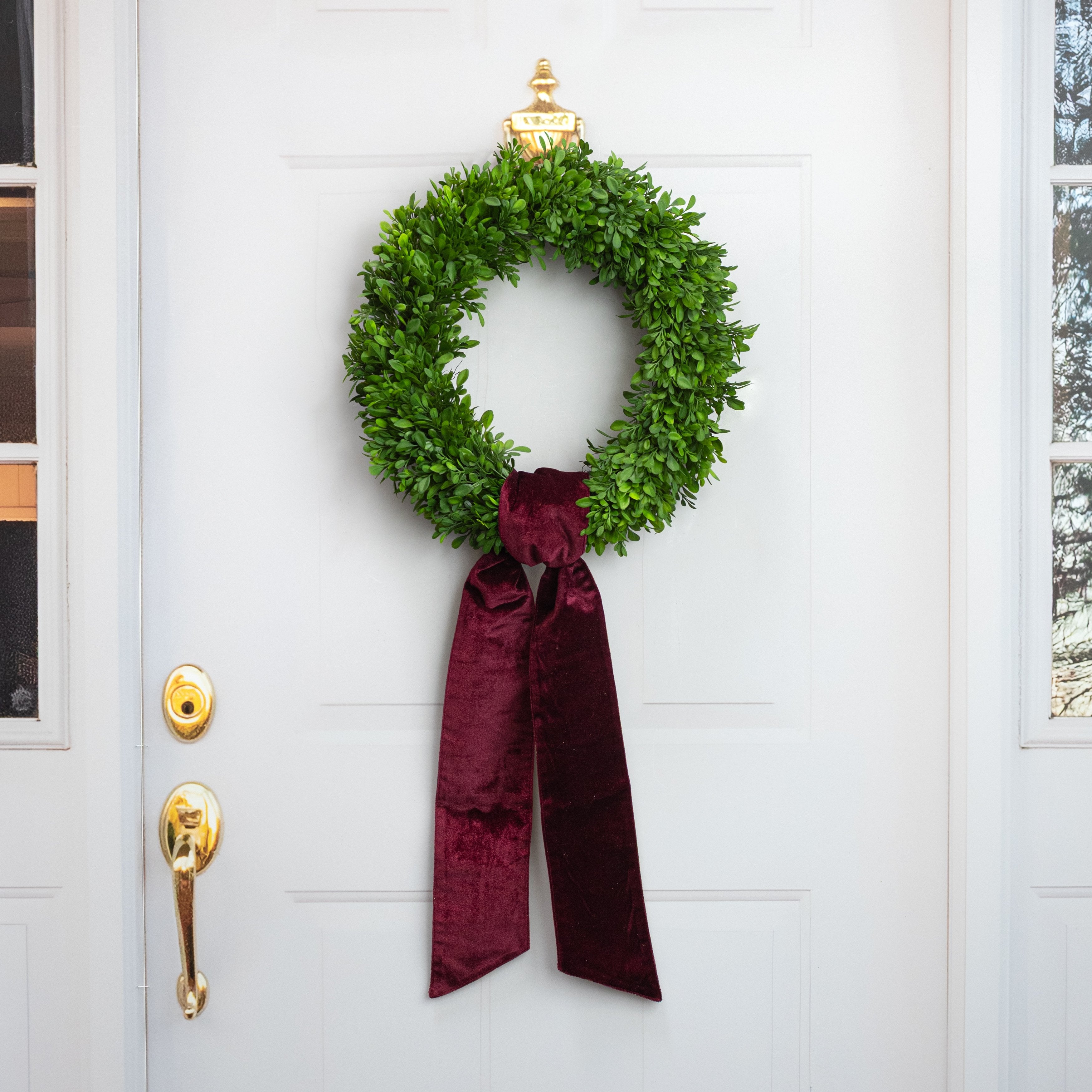 [D Stevens] 4" x 56" Velvet Gold Back Wreath Sash: Burgundy Lifestyle Photo