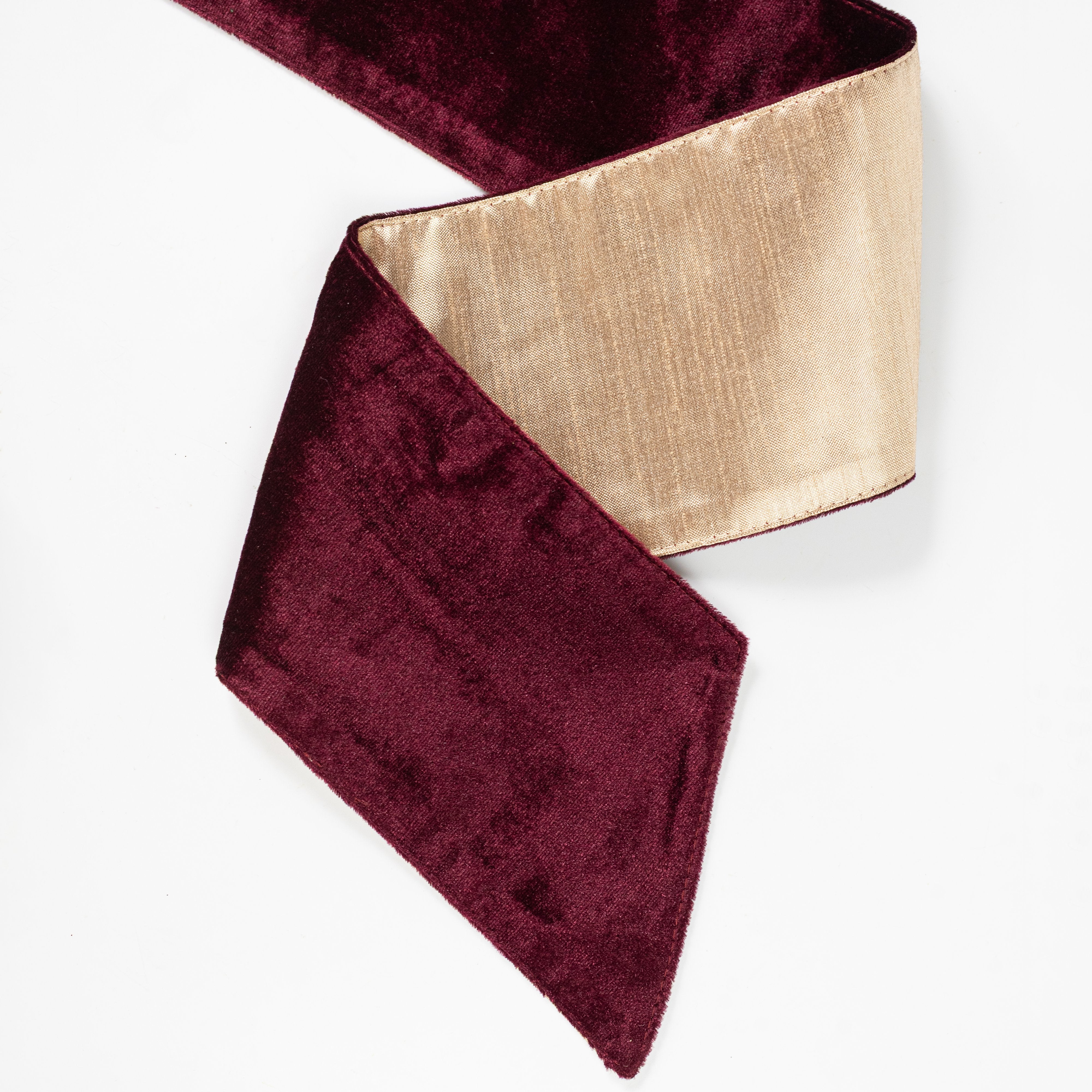 [D Stevens] 4" x 56" Velvet Gold Back Wreath Sash: Burgundy detail photo 3