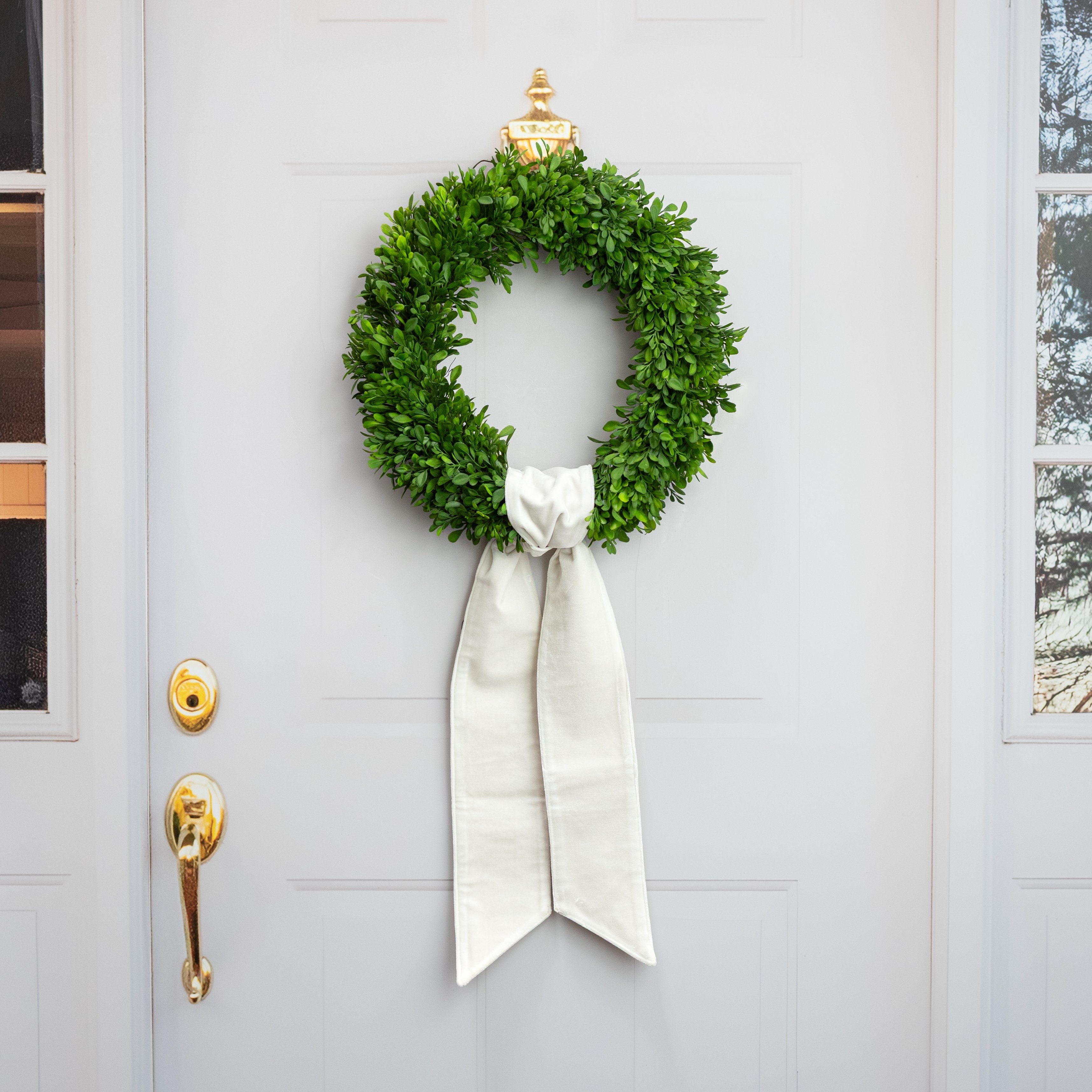 [D Stevens] 4" x 56" Velvet Gold Back Wreath Sash: Winter White Lifestyle Photo