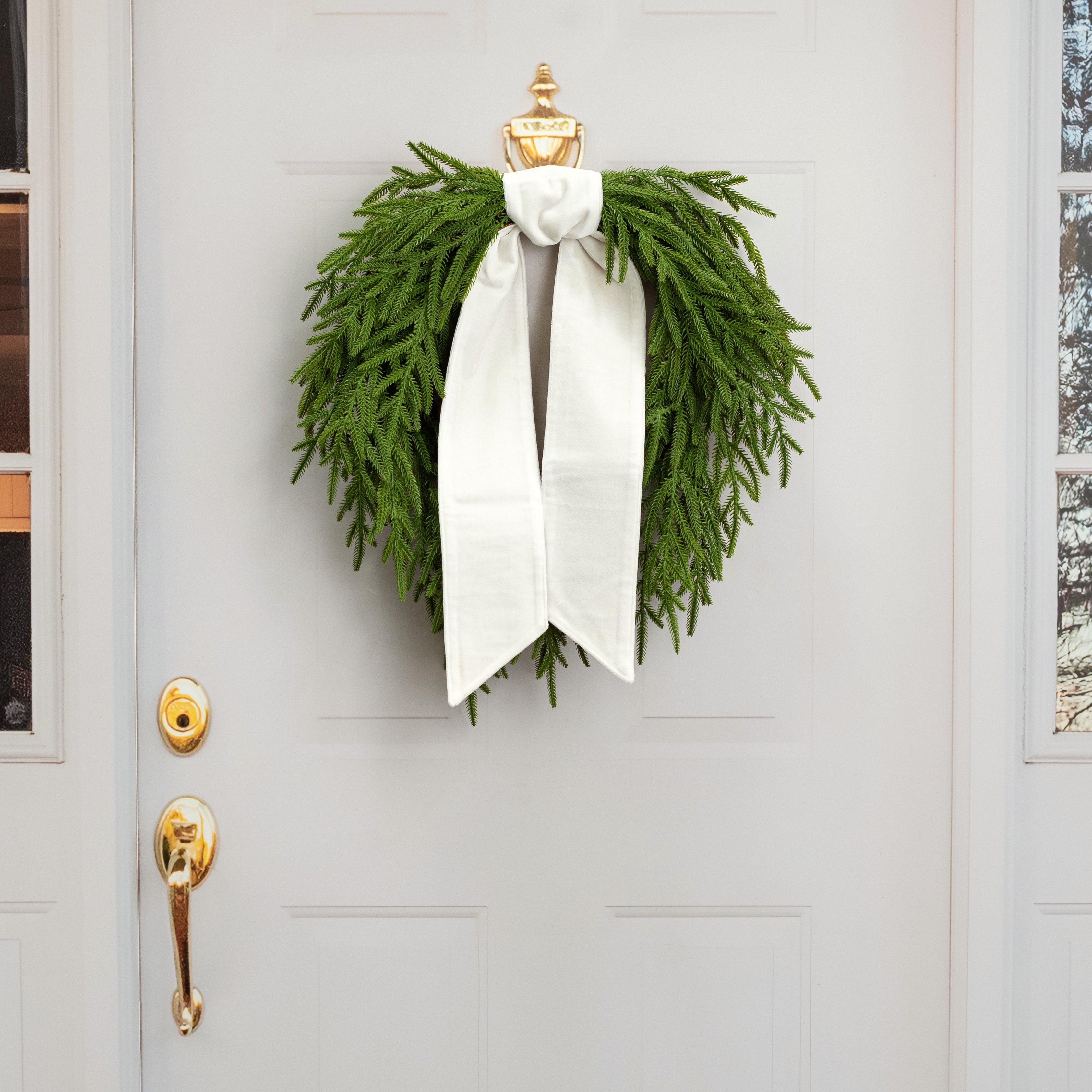 [D Stevens] 4" x 56" Velvet Gold Back Wreath Sash: Winter White detail photo 4
