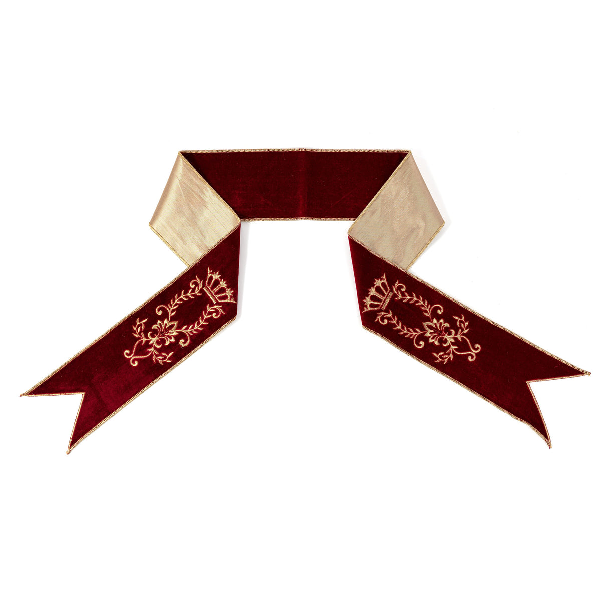 [D Stevens] 4" x 56" Velvet Majestic Scroll Embroidered Wreath Sash: Burgundy Red Item Number: 18-5216