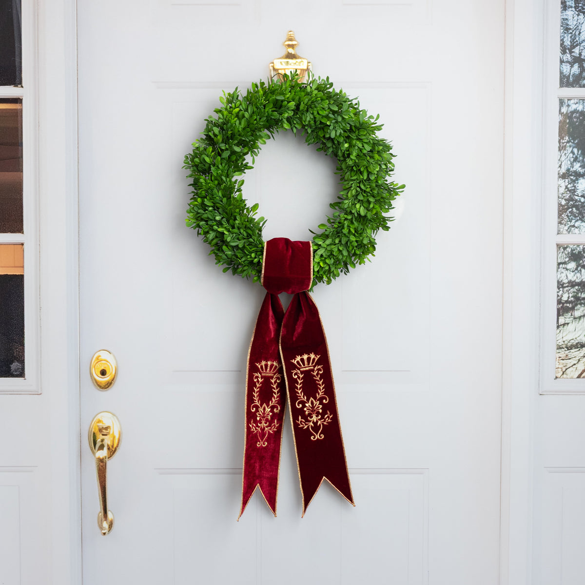 [D Stevens] 4" x 56" Velvet Majestic Scroll Embroidered Wreath Sash: Burgundy Red Lifestyle Photo