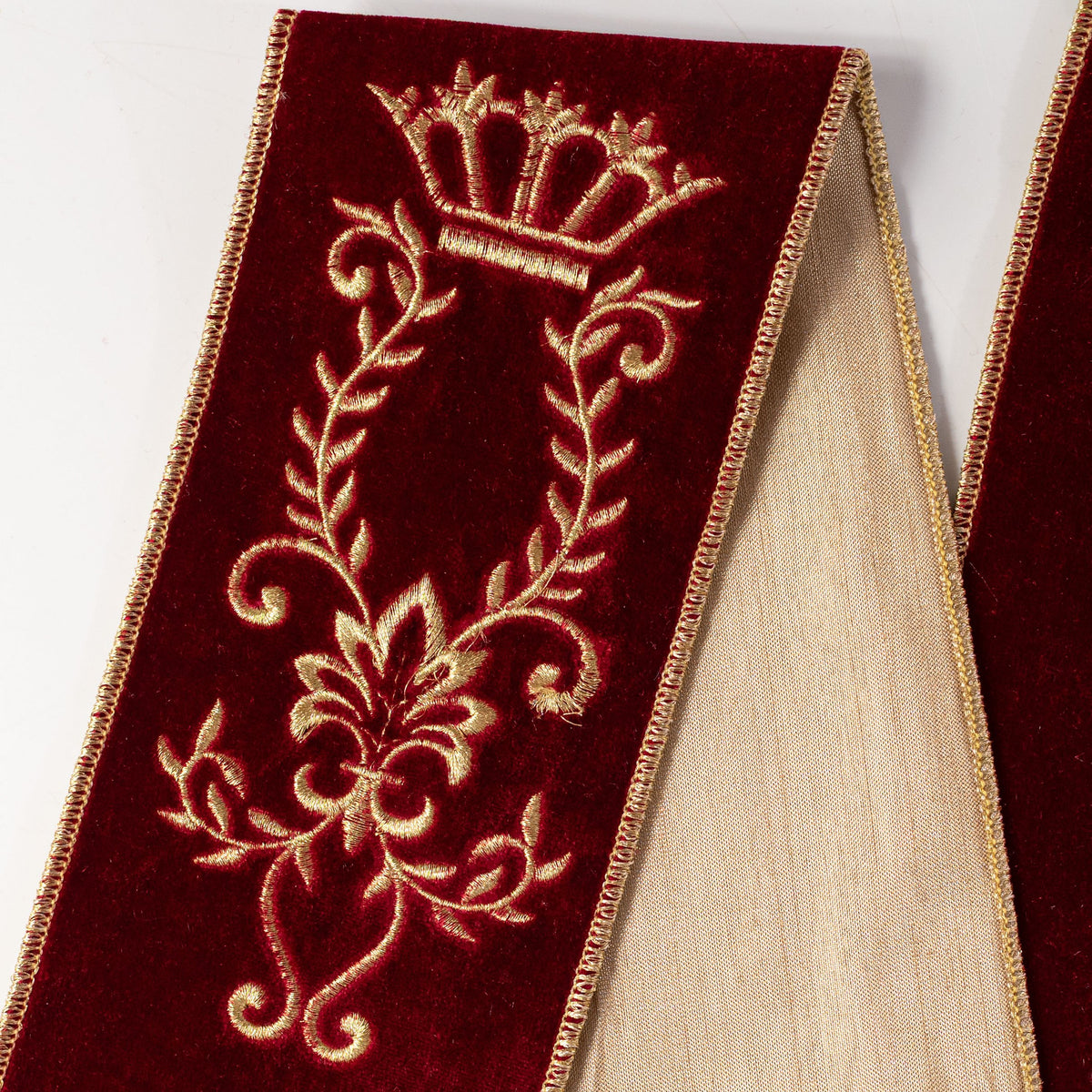 [D Stevens] 4" x 56" Velvet Majestic Scroll Embroidered Wreath Sash: Burgundy Red detail photo 3