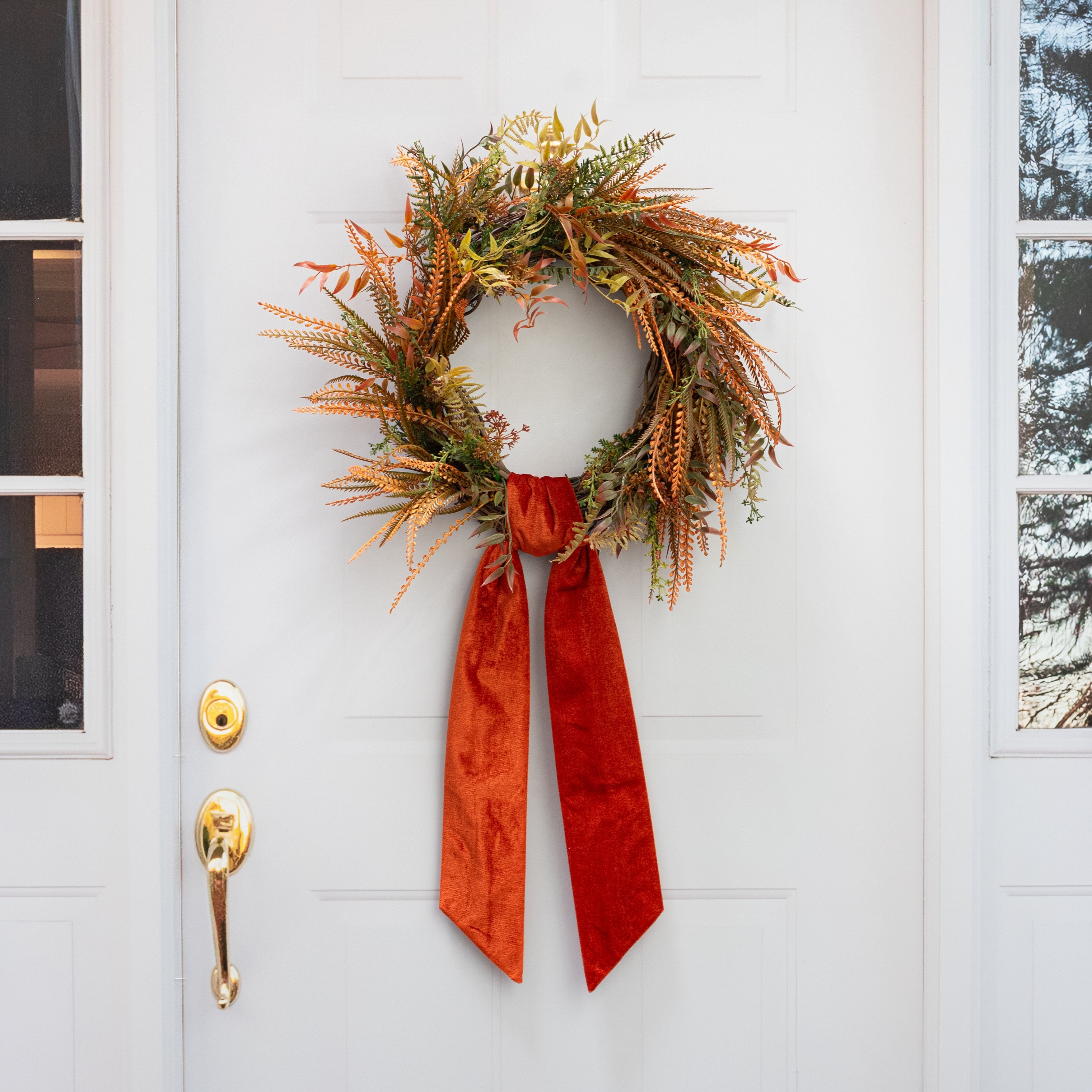 [D Stevens] 4" x 56" Velvet Wreath Sash: Persimmon Orange Lifestyle Photo