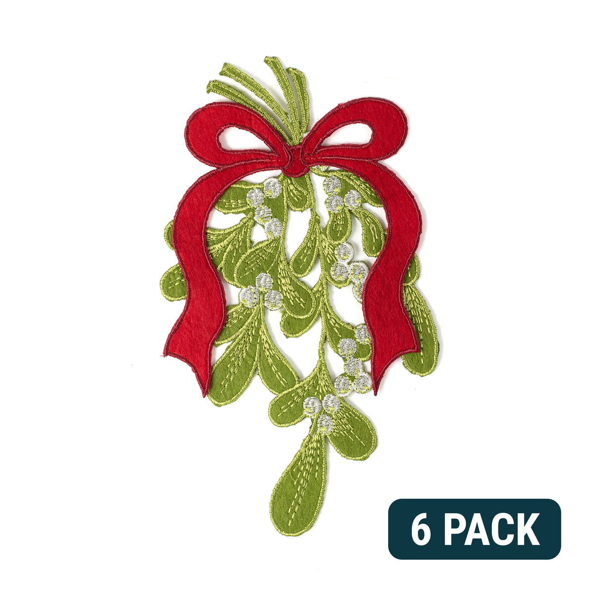 [D Stevens] 8.5" Embroidered Mistletoe Bough with Red Bow Ornament (6 Pack) Item Number: 18-1562