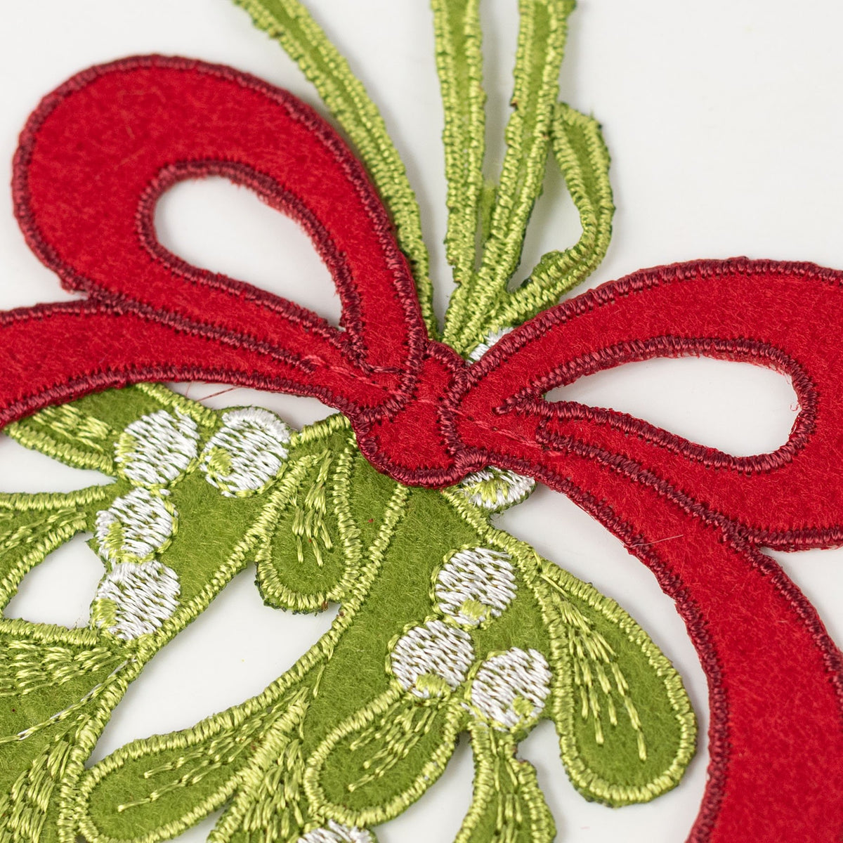 [D Stevens] 8.5" Embroidered Mistletoe Bough with Red Bow Ornament (6 Pack) detail photo 3
