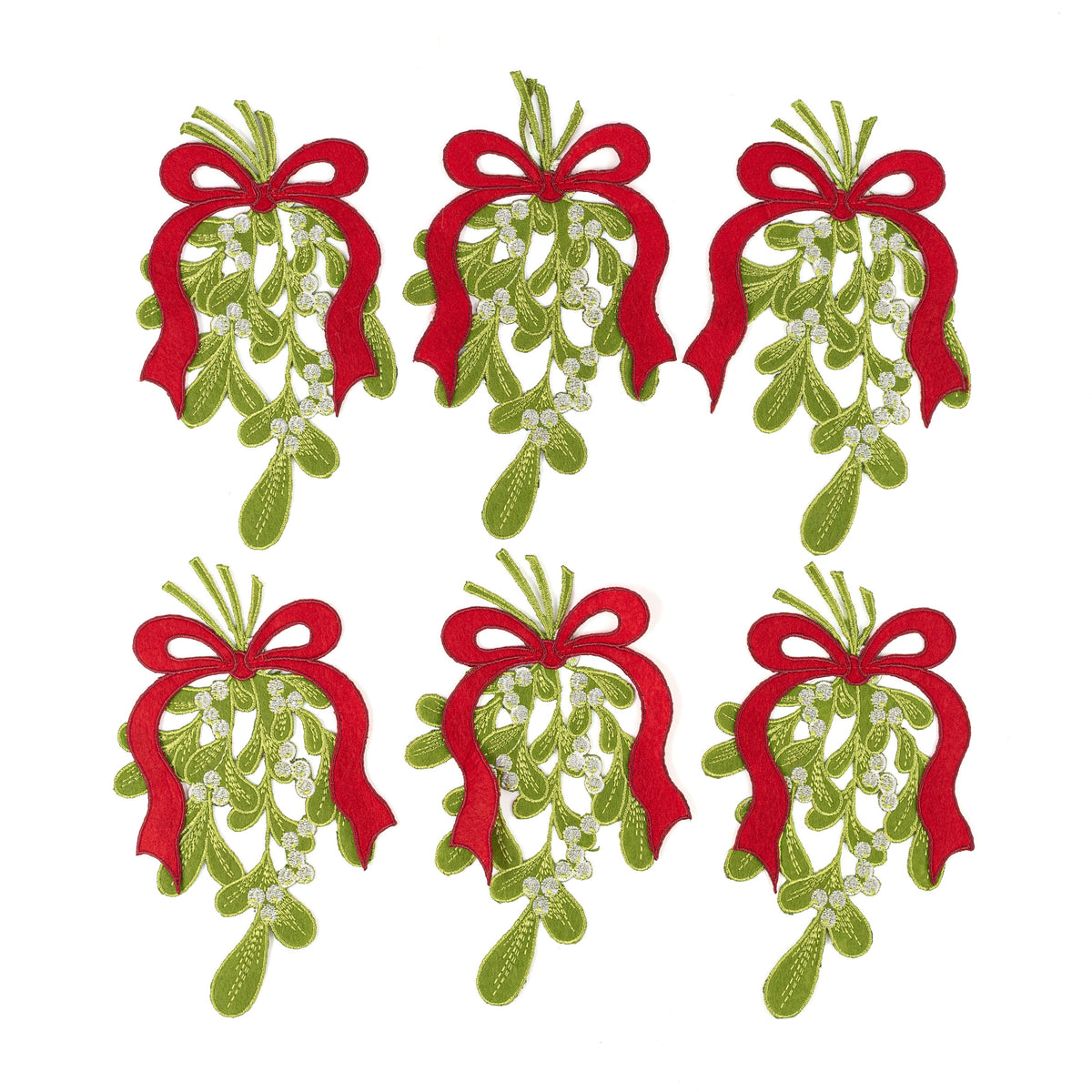 [D Stevens] 8.5" Embroidered Mistletoe Bough with Red Bow Ornament (6 Pack) detail photo 4
