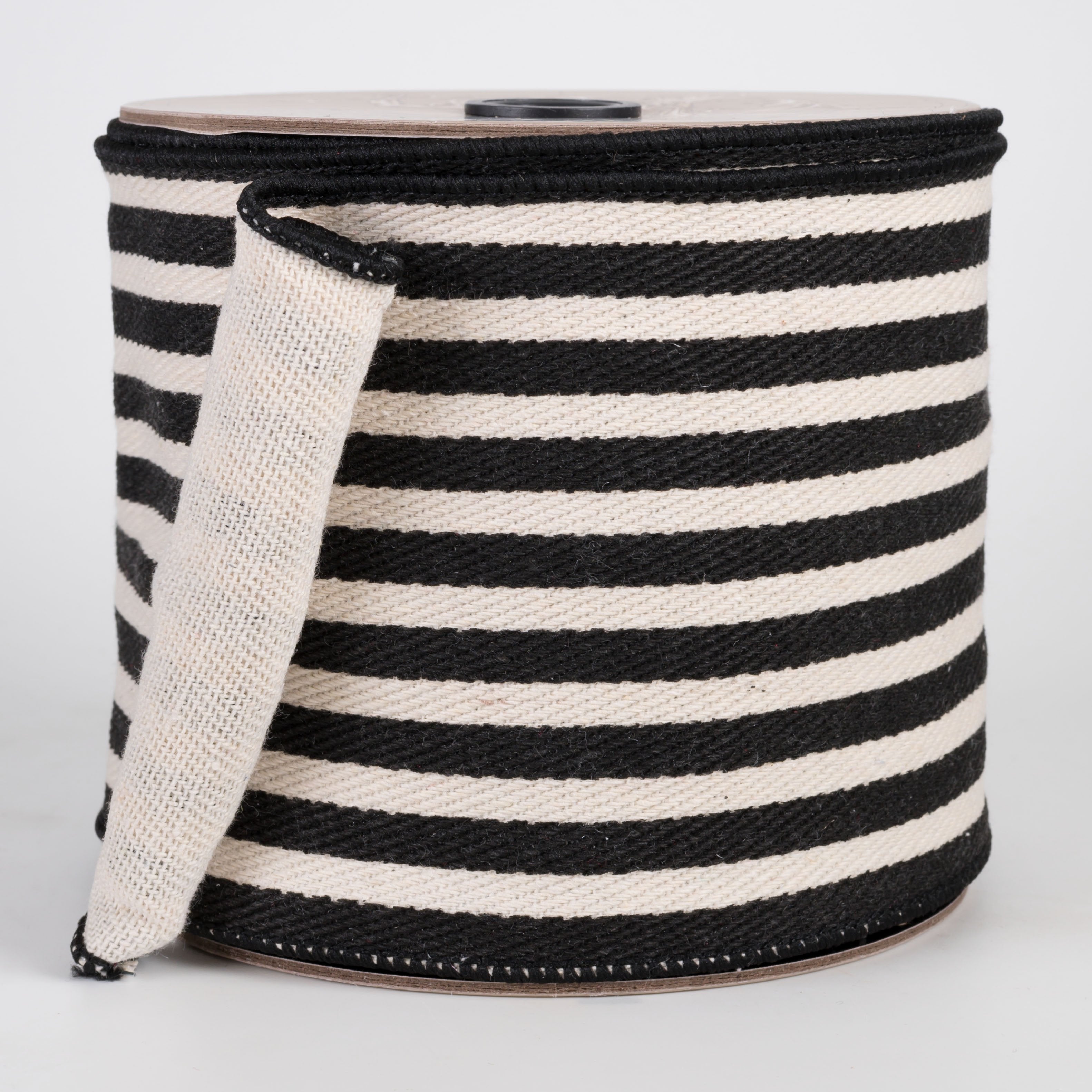 [D Stevens] 4" Canvas Stripe Ribbon: Natural & Black (10 Yards) Item Number: 18-4982