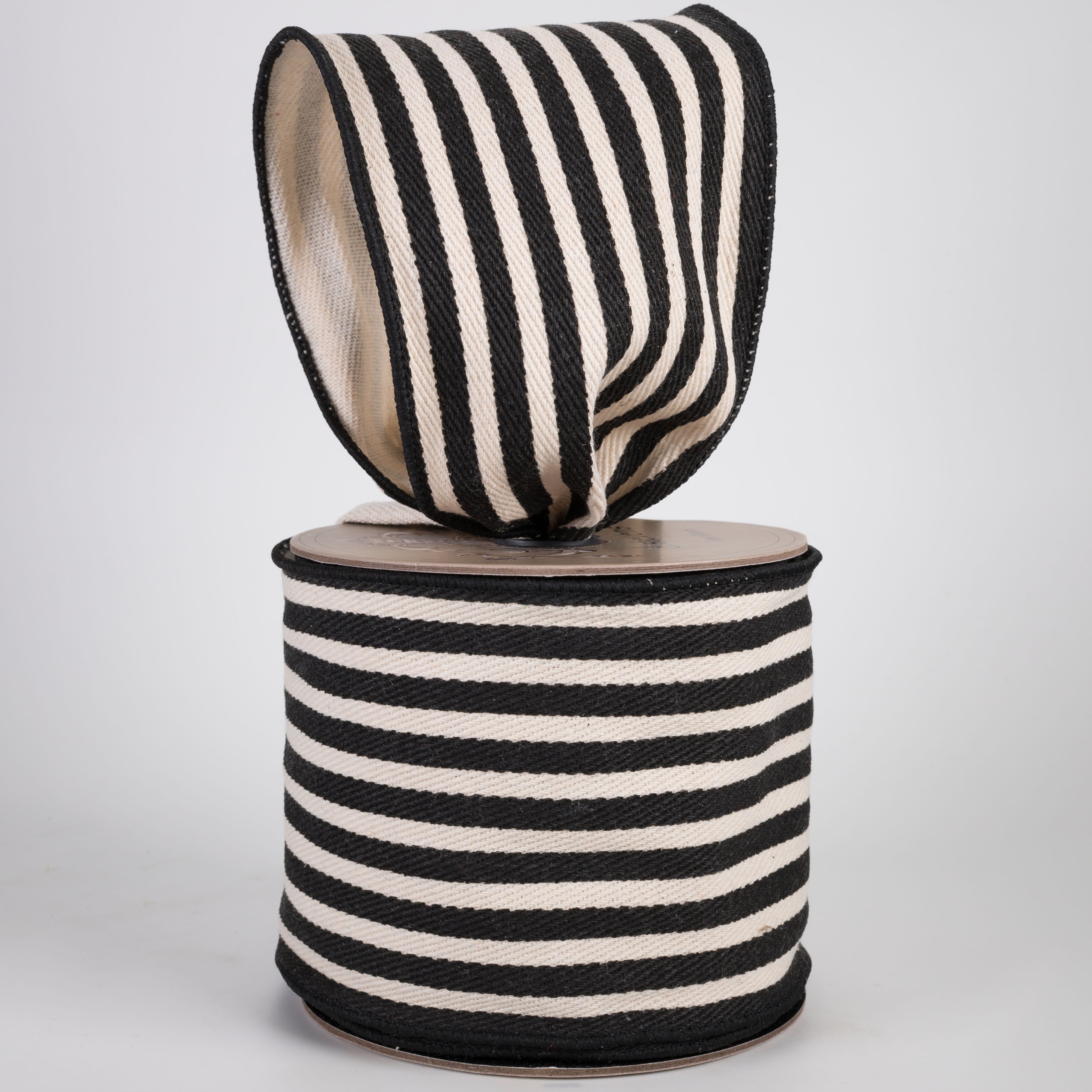 [D Stevens] 4" Canvas Stripe Ribbon: Natural & Black (10 Yards) Lifestyle Photo