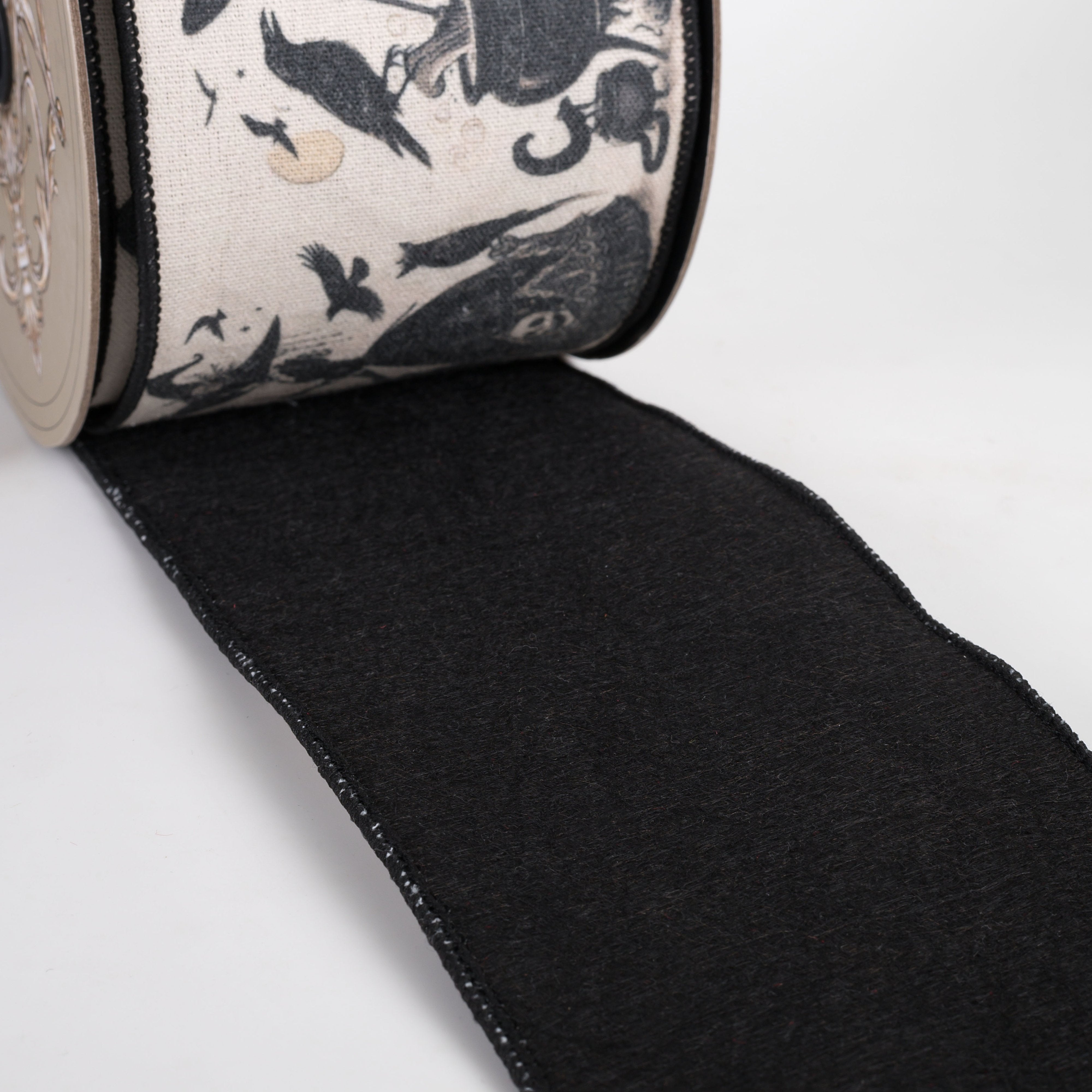 [D Stevens] 4" Canvas Witches and Cauldron Ribbon: Ivory & Black (10 Yards) detail photo 3