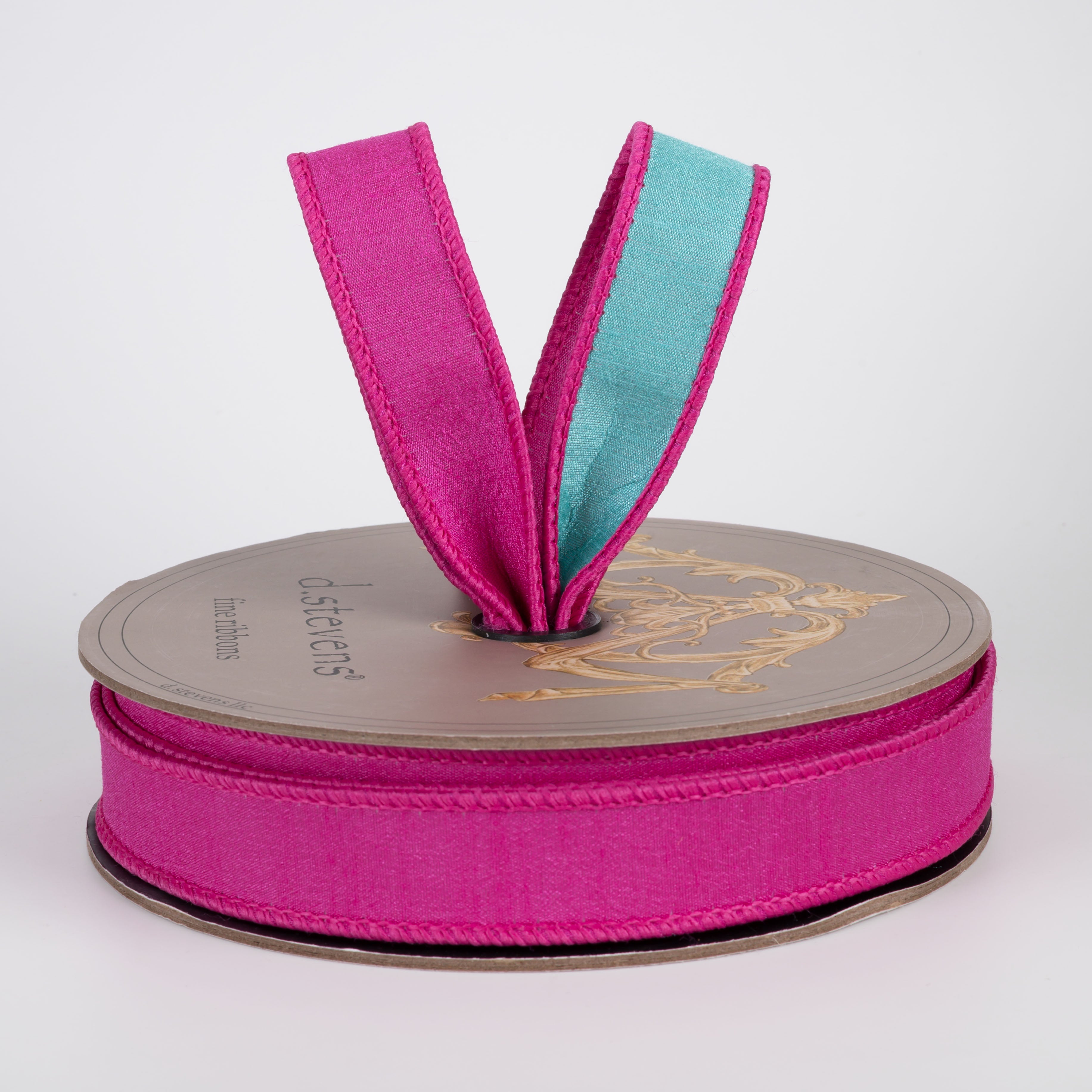 [D Stevens] 1" Double Sided Dupioni Ribbon: Blue & Hot Pink (25 Yards) Lifestyle Photo