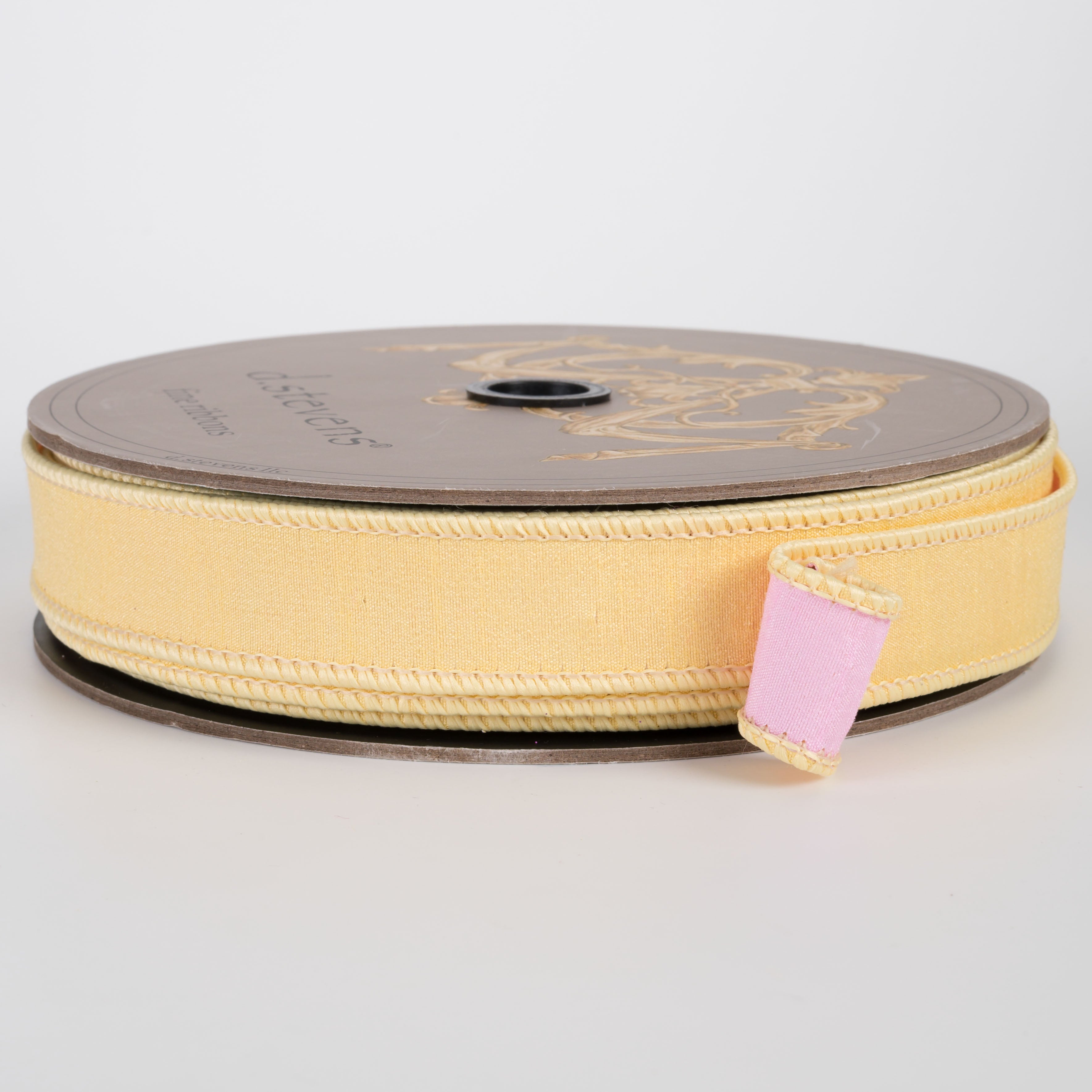 [D Stevens] 1" Double Sided Dupioni Ribbon: Buttercup Yellow & Light Pink (25 Yards) Item Number: 05-1538