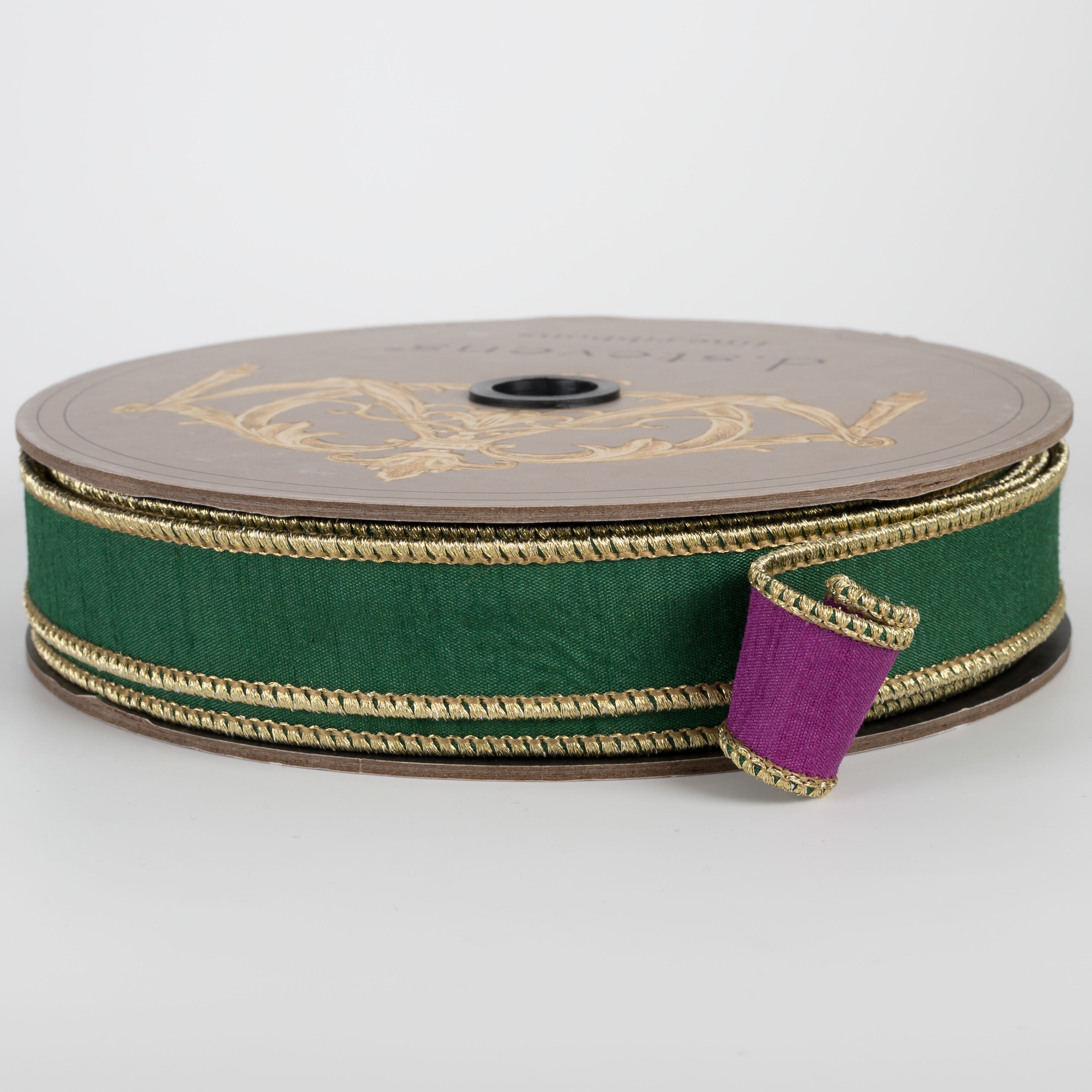 [D Stevens] 1" Double Sided Dupioni Ribbon: Green & Purple (25 Yards) Item Number: 05-1535