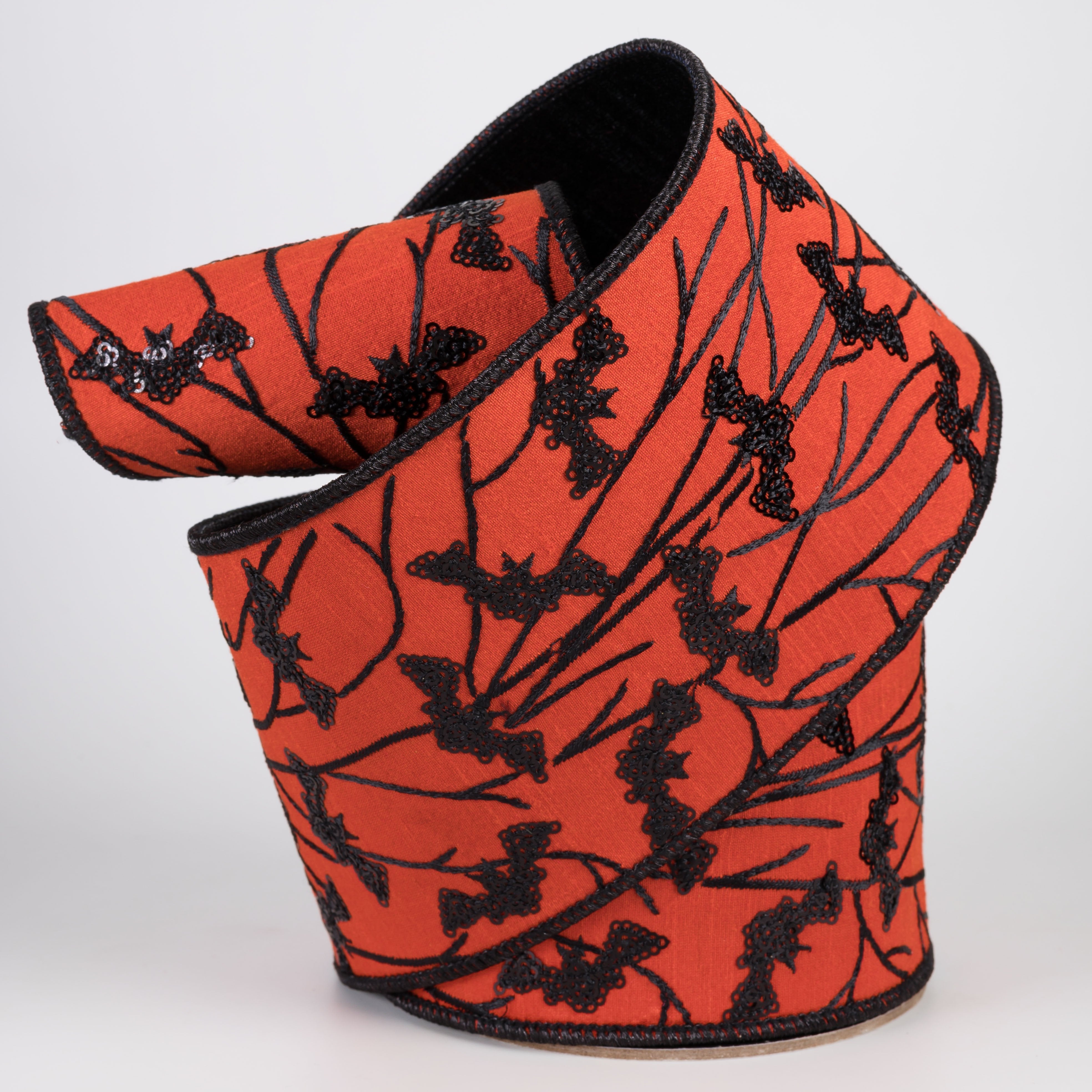 [D Stevens] 4" Dupioni Branches & Sequin Bats Ribbon: Orange & Black (5 Yards) Lifestyle Photo