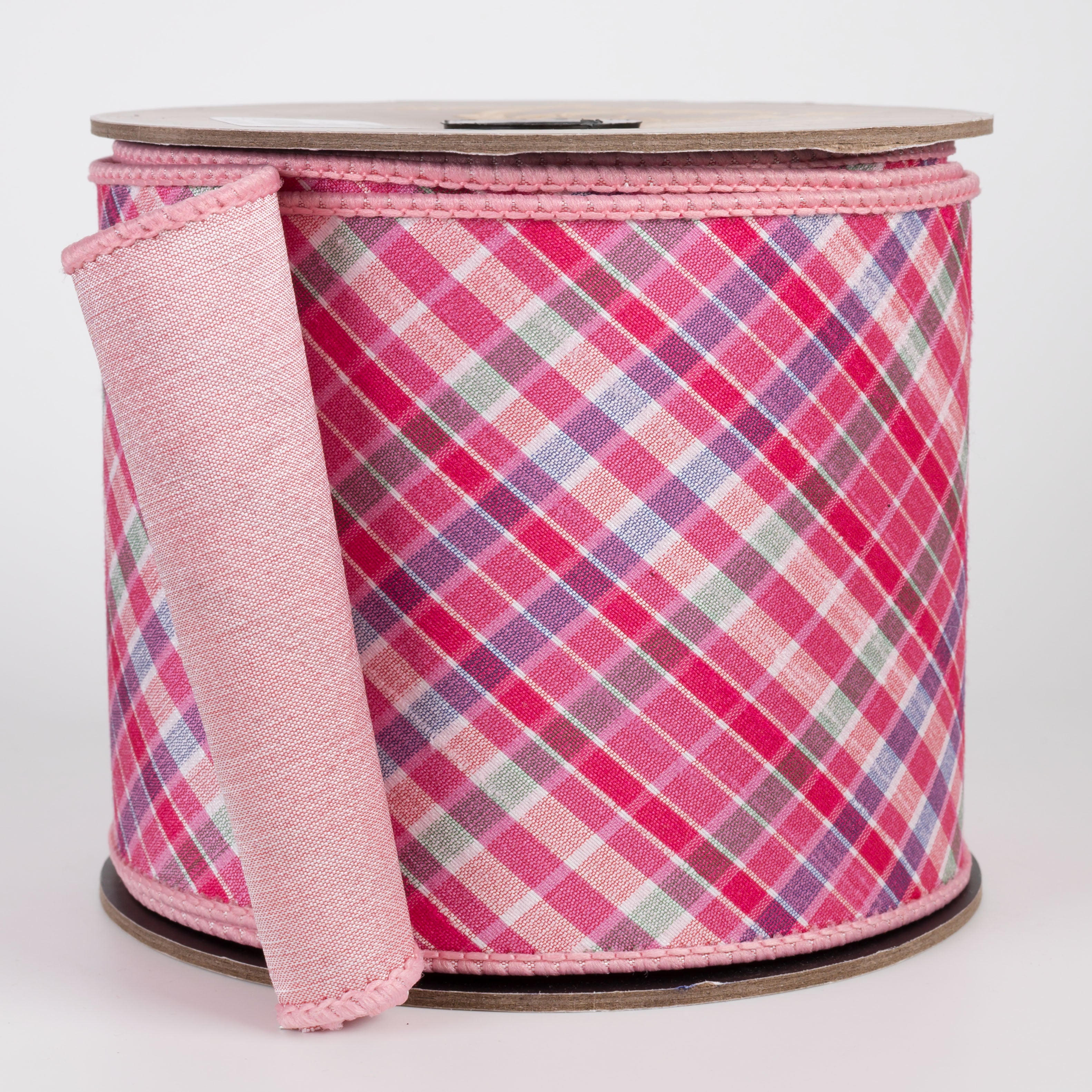 [D Stevens] 4" Dupioni Diagonal Camellia Plaid Ribbon: Pinks (10 Yards) Item Number: 05-2168