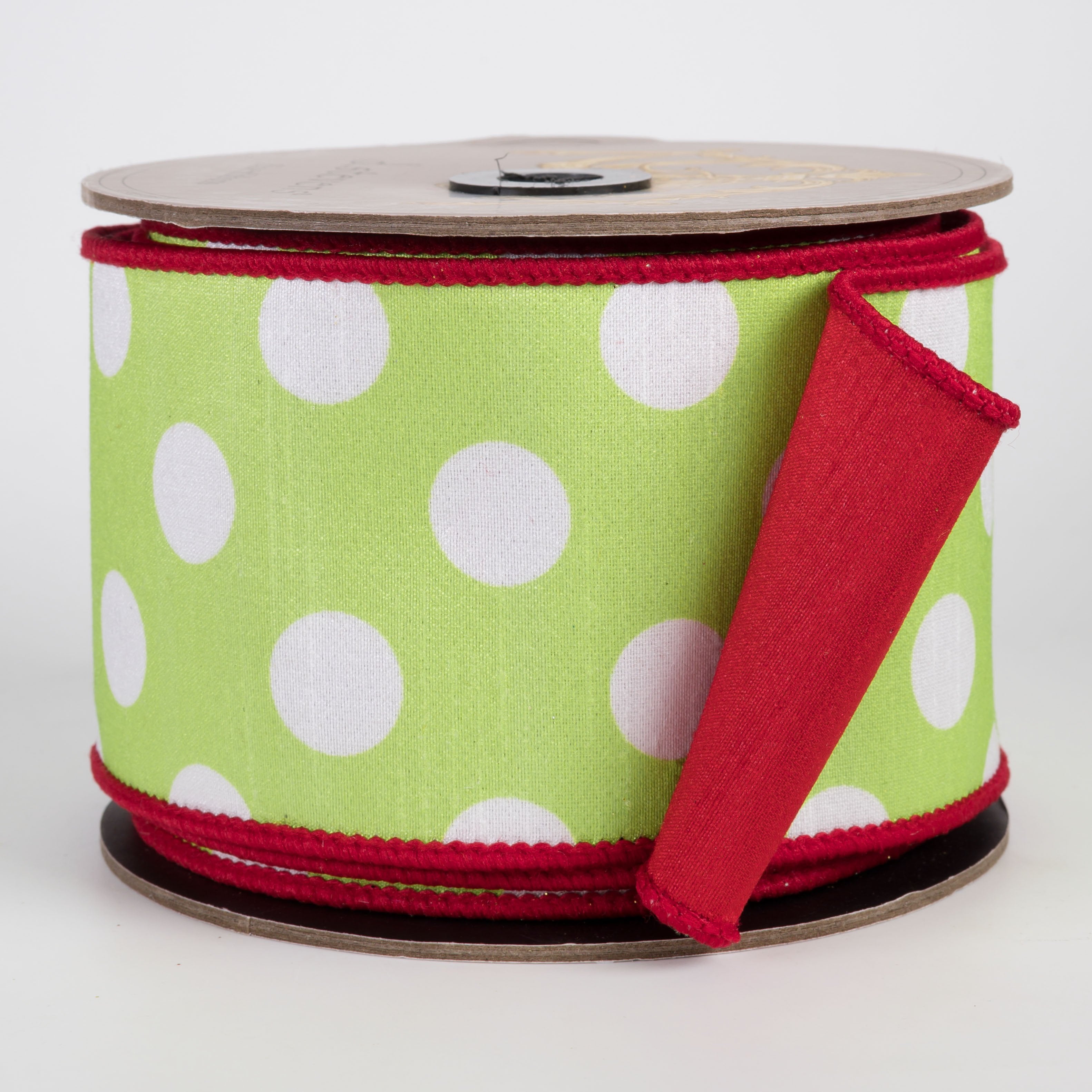 [D Stevens] 3" Dupioni Polka Dot Ribbon: Red, Lime & White (10 Yards) Item Number: 05-2239