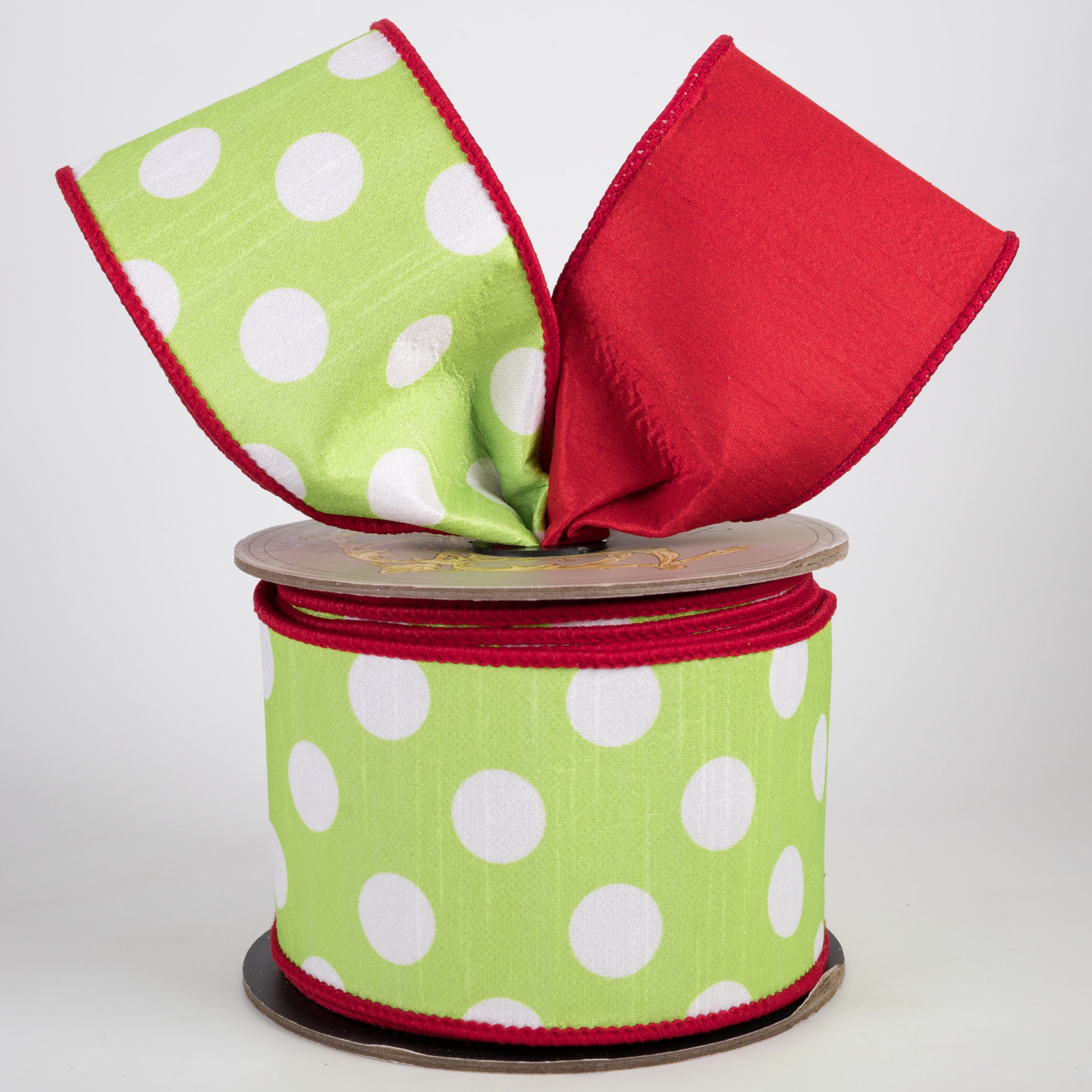 [D Stevens] 3" Dupioni Polka Dot Ribbon: Red, Lime & White (10 Yards) Lifestyle Photo