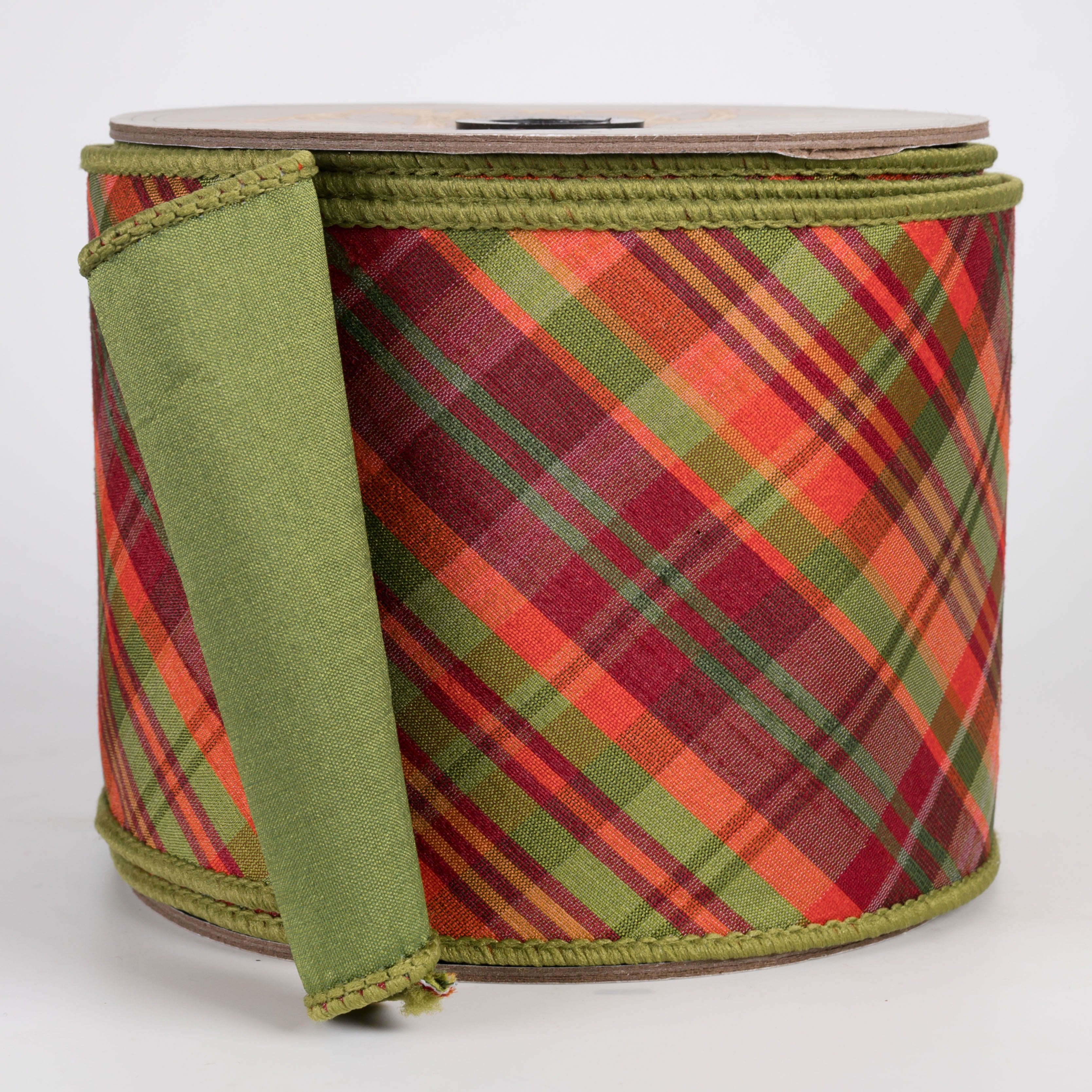 [D Stevens] 4" Faux Dupioni Diagonal Auburn Plaid Ribbon (10 Yards) Item Number: 05-1418