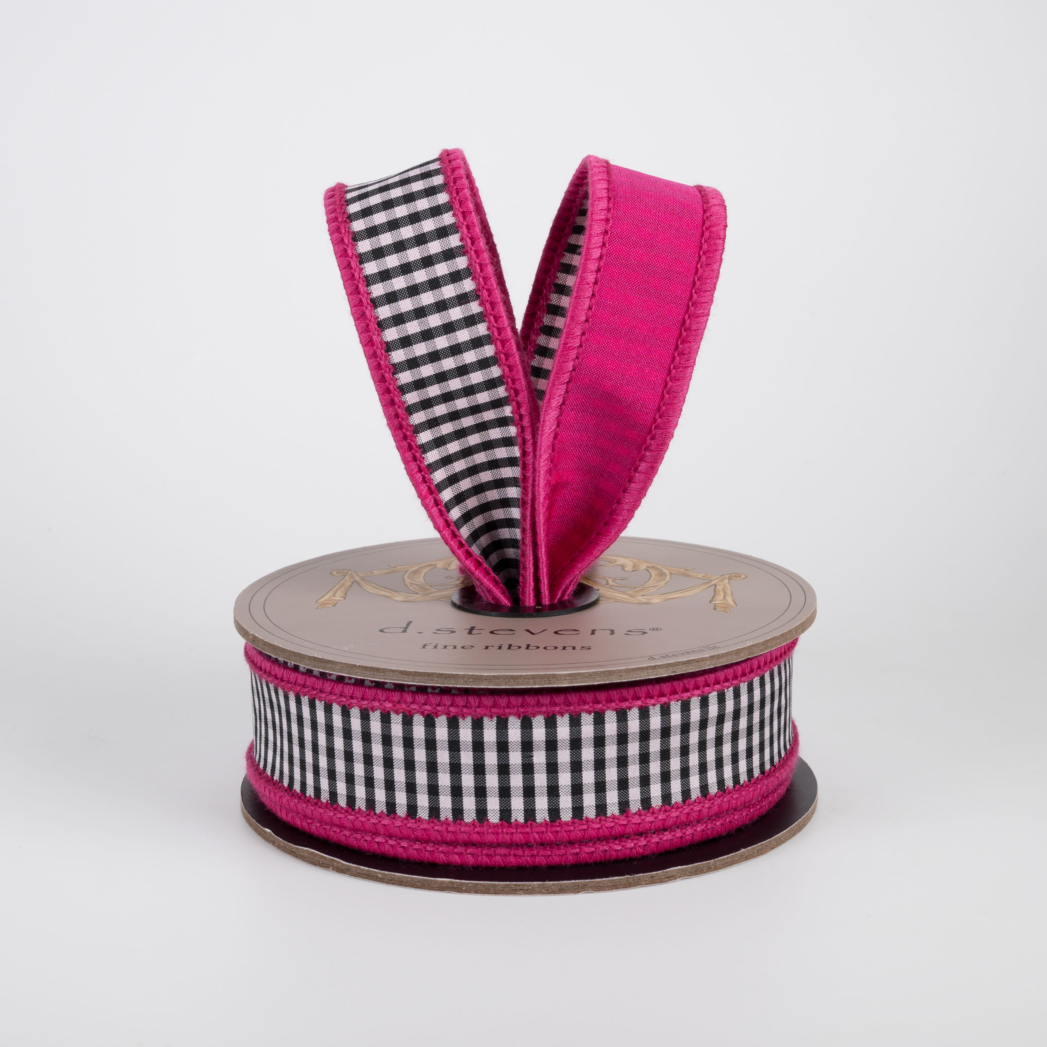 [D Stevens] 1" Faux Dupioni Mini Check Ribbon: Black & White on Hot Pink (10 Yards) Lifestyle Photo