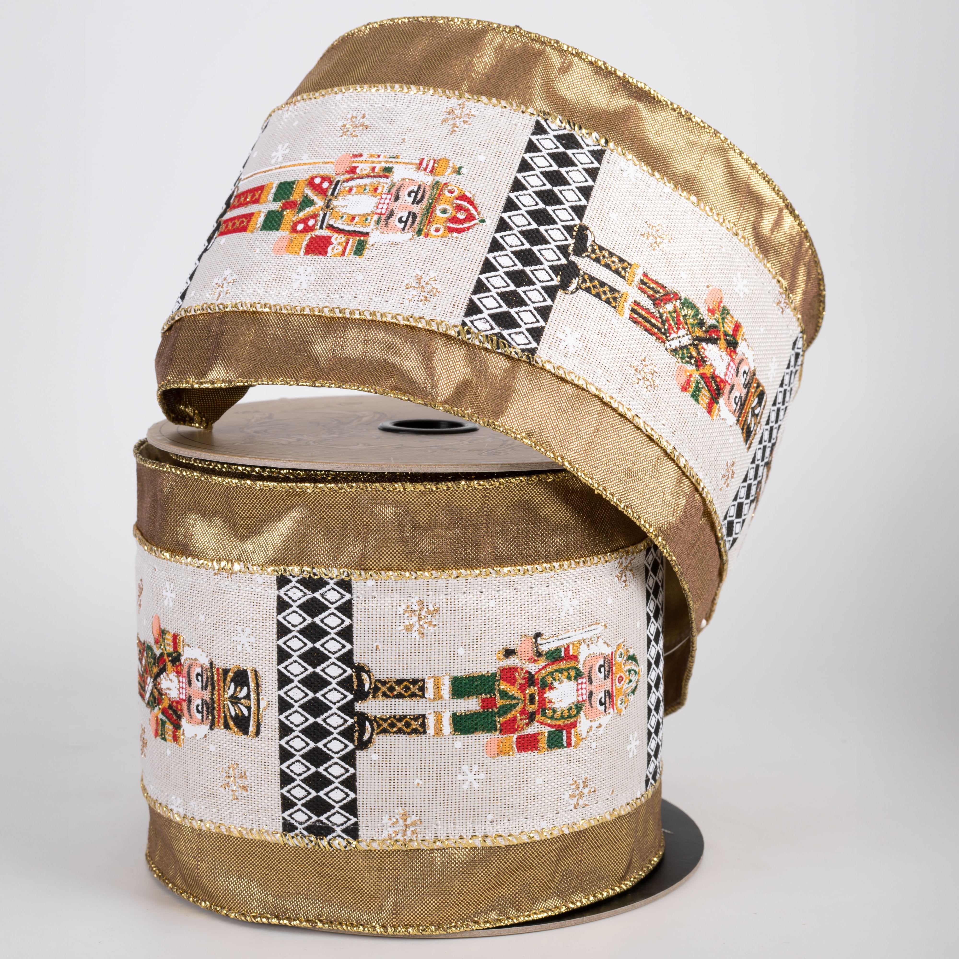 [D Stevens] 4" Linen Nutcracker Metallic Border Ribbon: Gold (10 Yards) detail photo 3