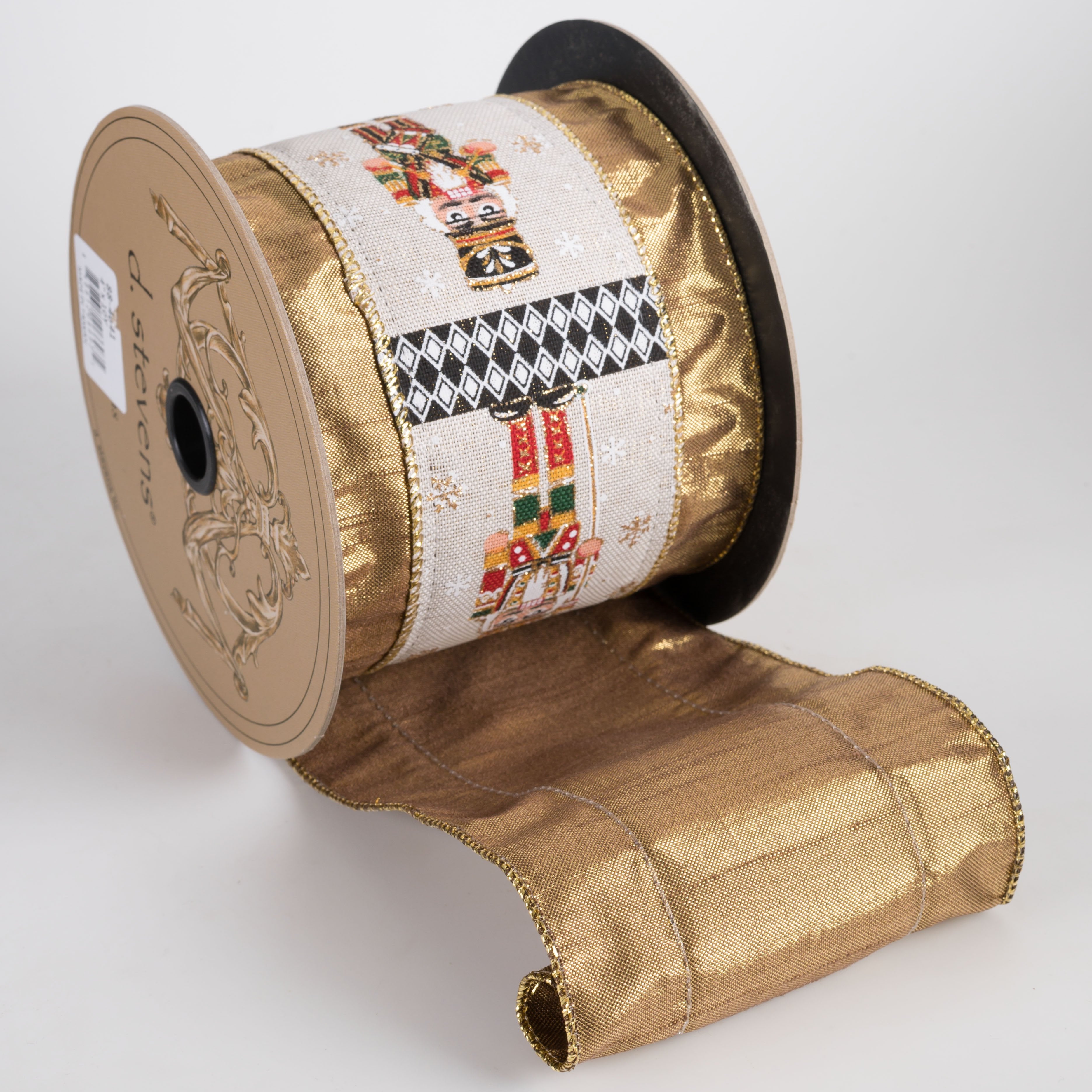 [D Stevens] 4" Linen Nutcracker Metallic Border Ribbon: Gold (10 Yards) detail photo 4