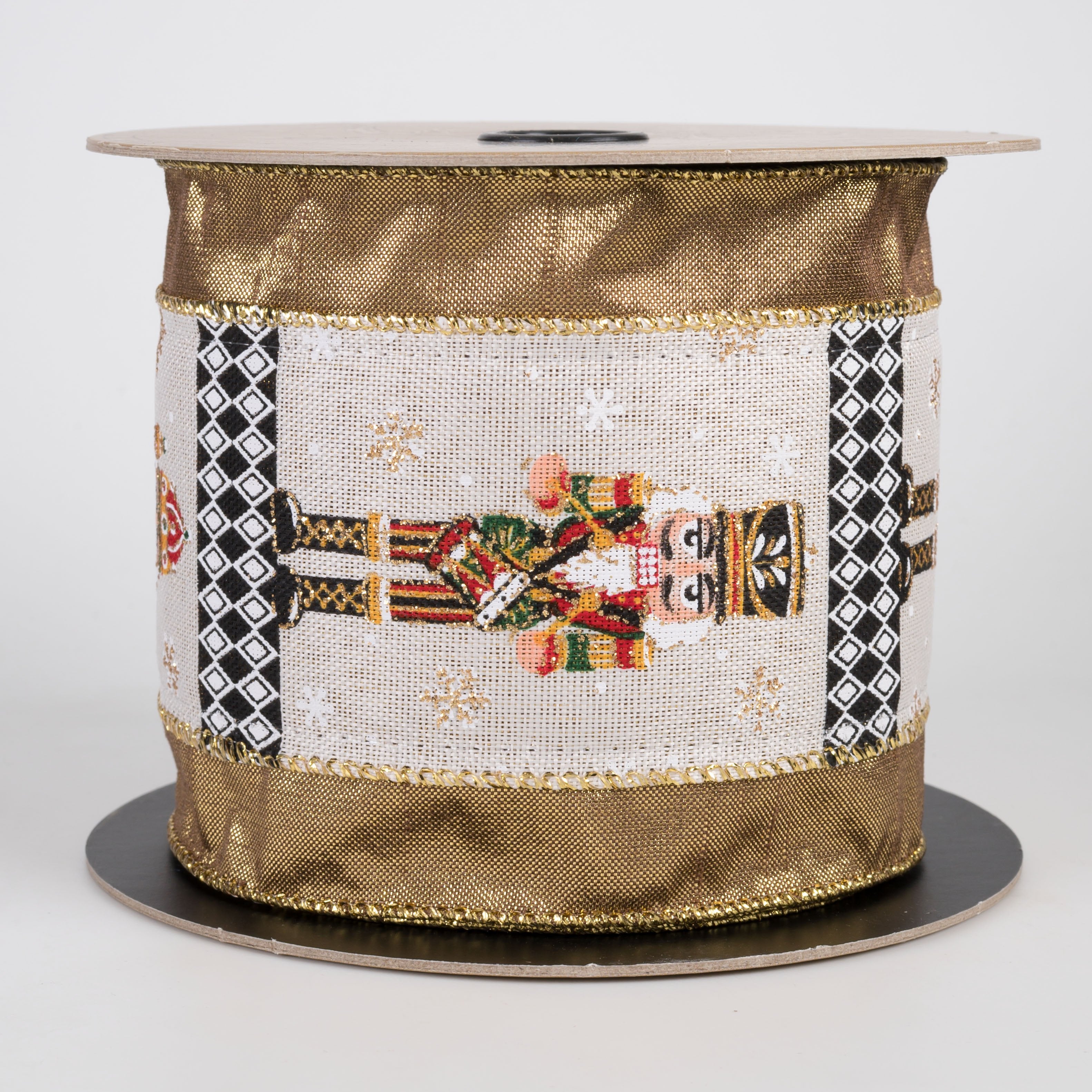 [D Stevens] 4" Linen Nutcracker Metallic Border Ribbon: Gold (10 Yards) Item Number: 88-4641