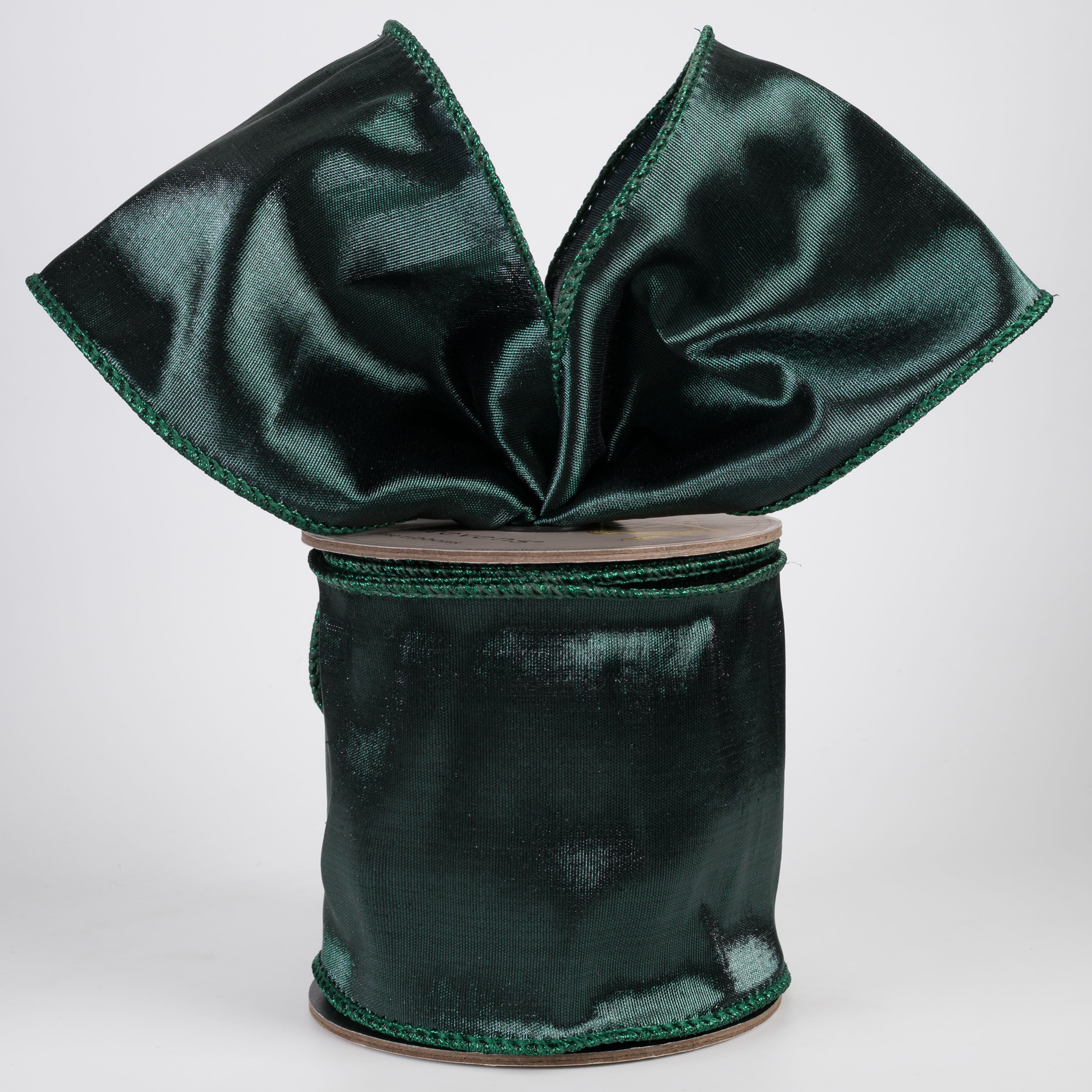 [D Stevens] 4" Metallic Dupioni Ribbon: Dark Pine Green (10 Yards) Lifestyle Photo