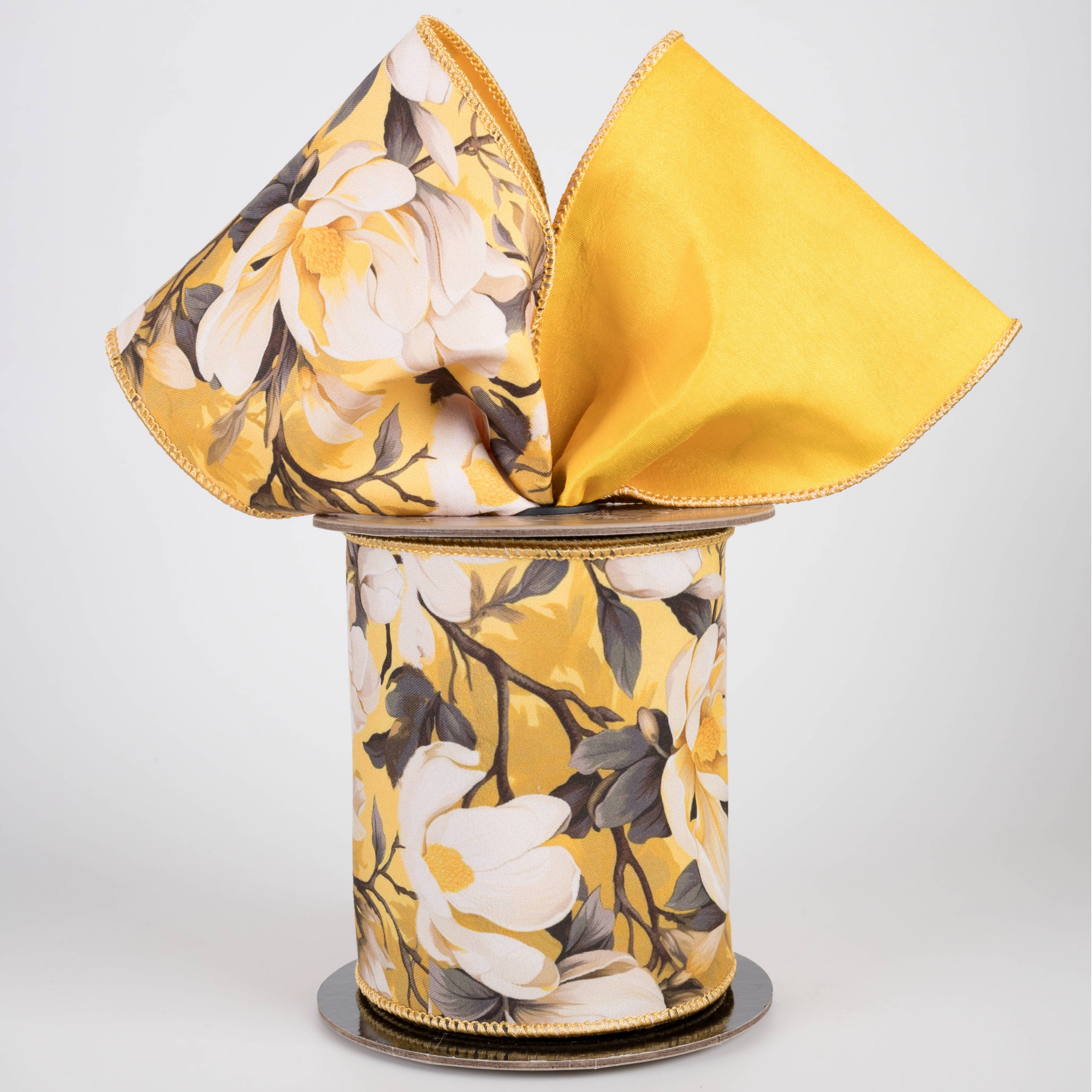 [D Stevens] 4" Poplin Southern Magnolia Ribbon: Yellow (5 Yards) Lifestyle Photo