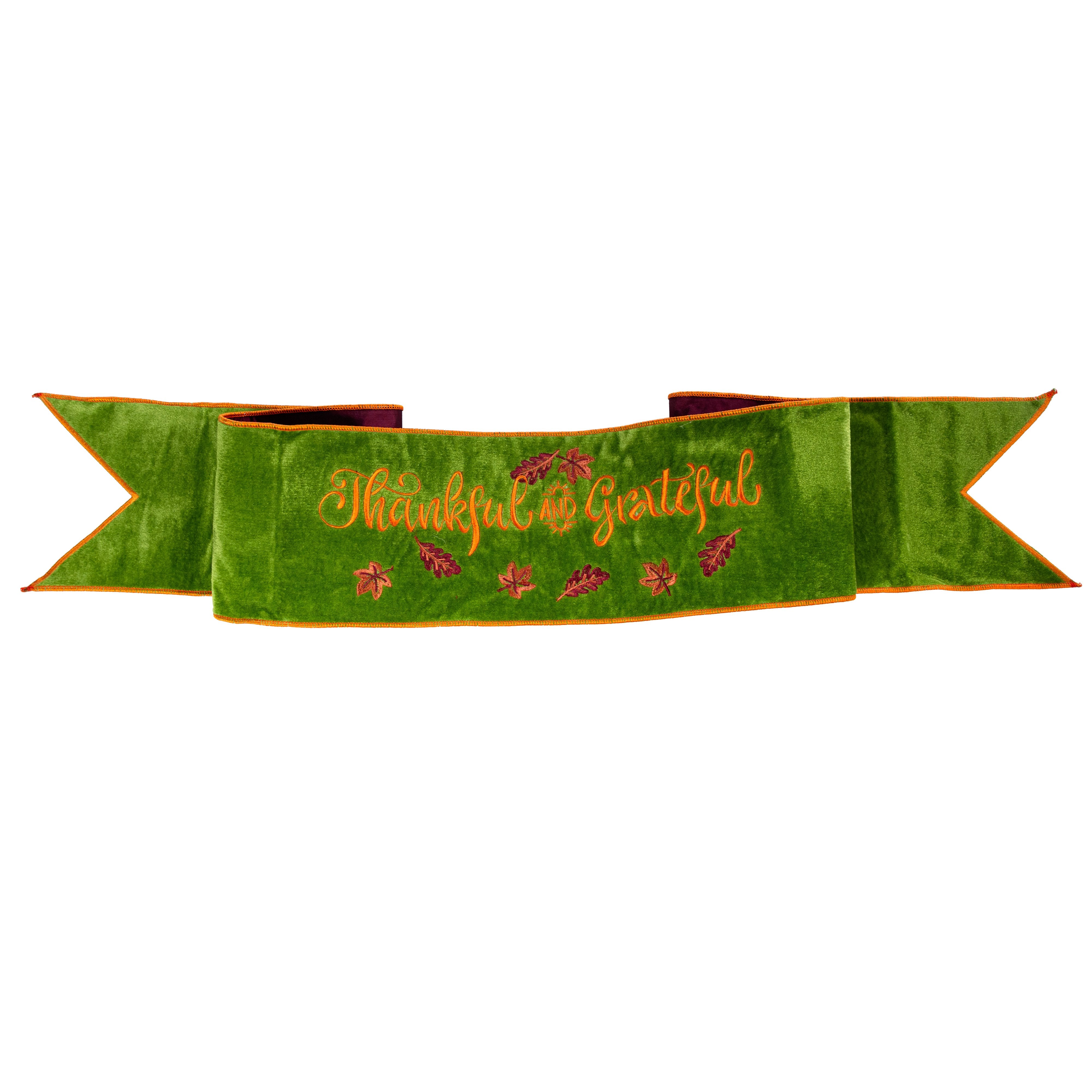 [D Stevens] 6" Satin Thankful and Grateful Embroidery Banner: Olive Green Item Number: 18-4590