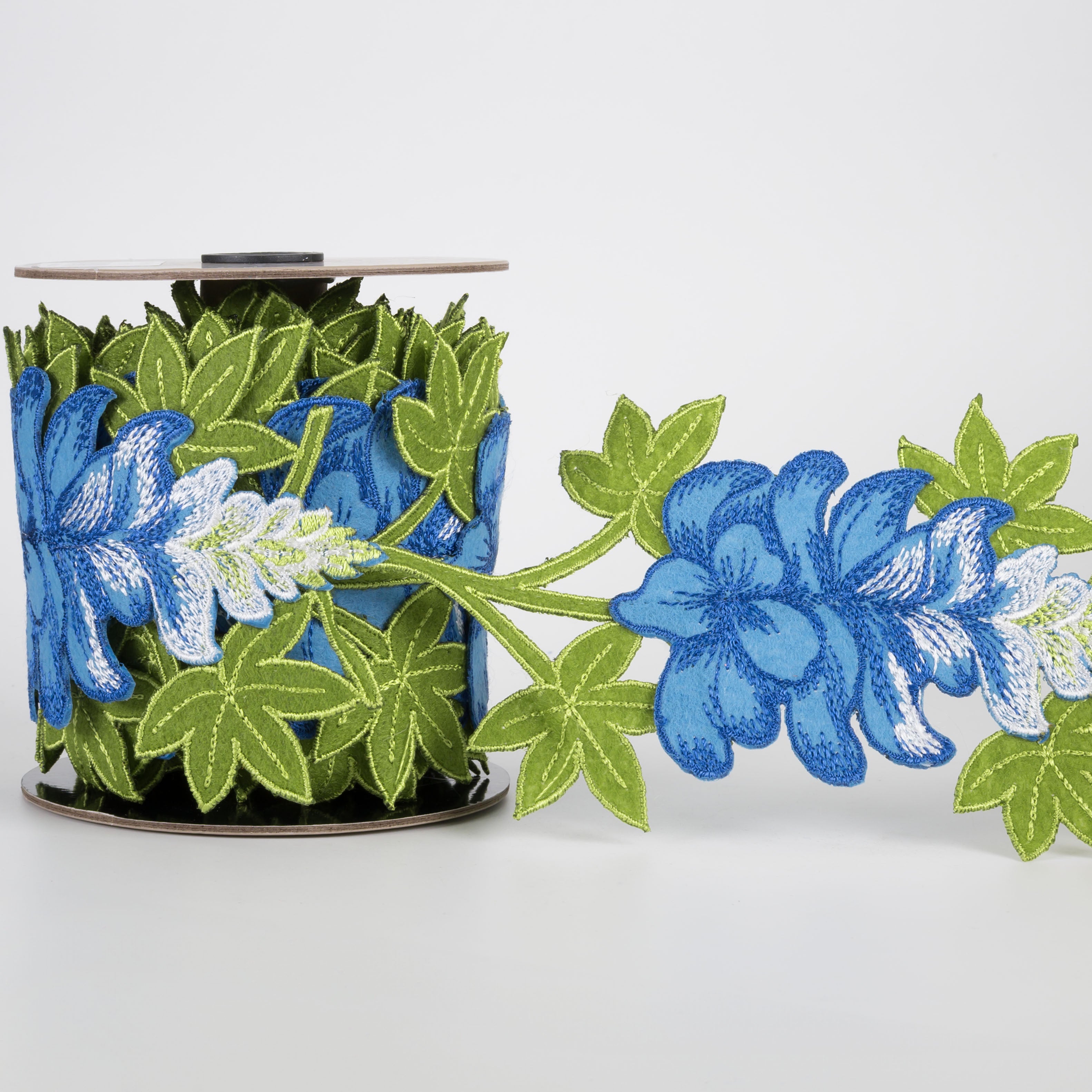 [D Stevens] 4" Unwired Embroidered Bluebonnets Ribbon Garland (5 Yards) Item Number: 18-4794