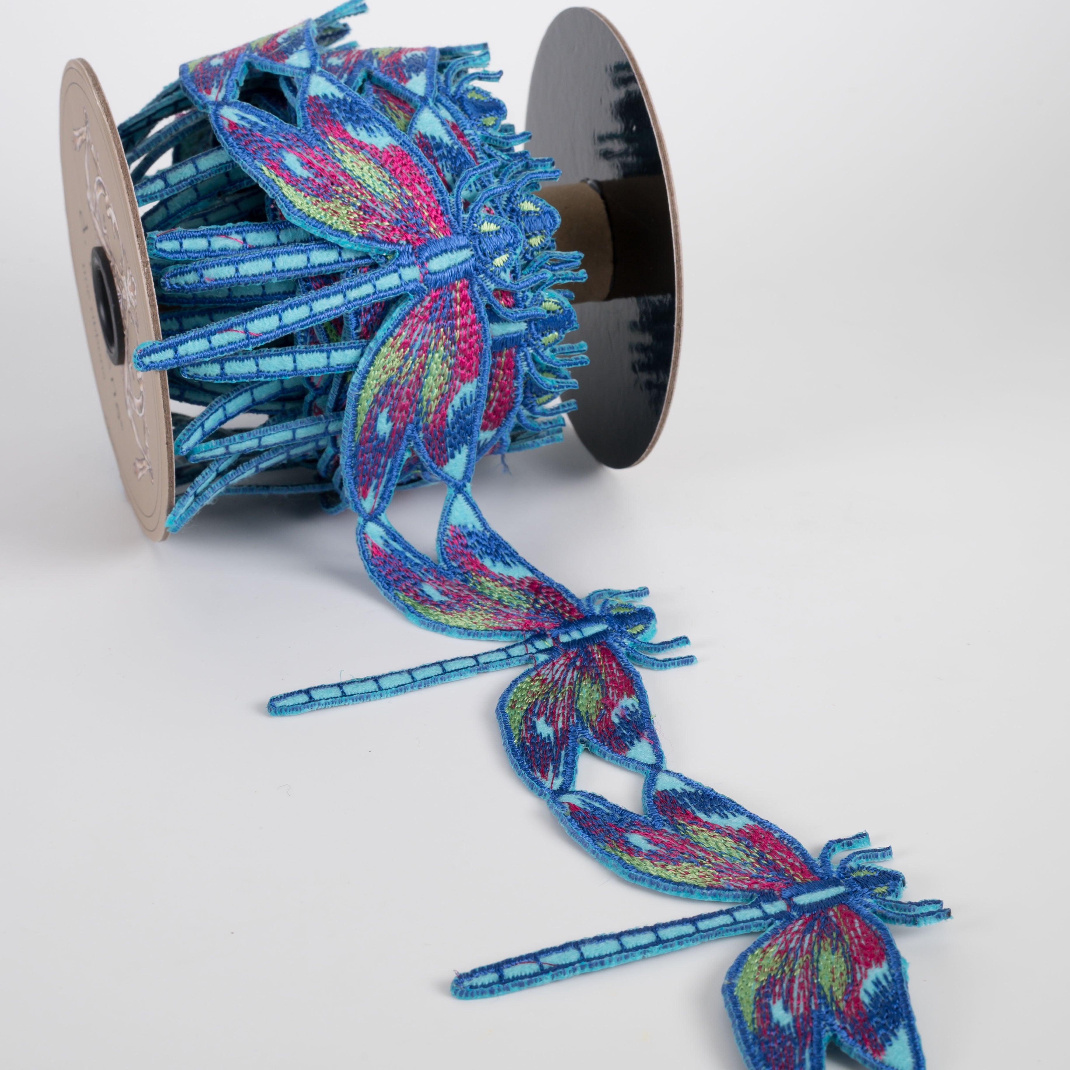 [D Stevens] 3" Unwired Embroidered Dragonfiles Ribbon Garland (5 Yards) detail photo 3