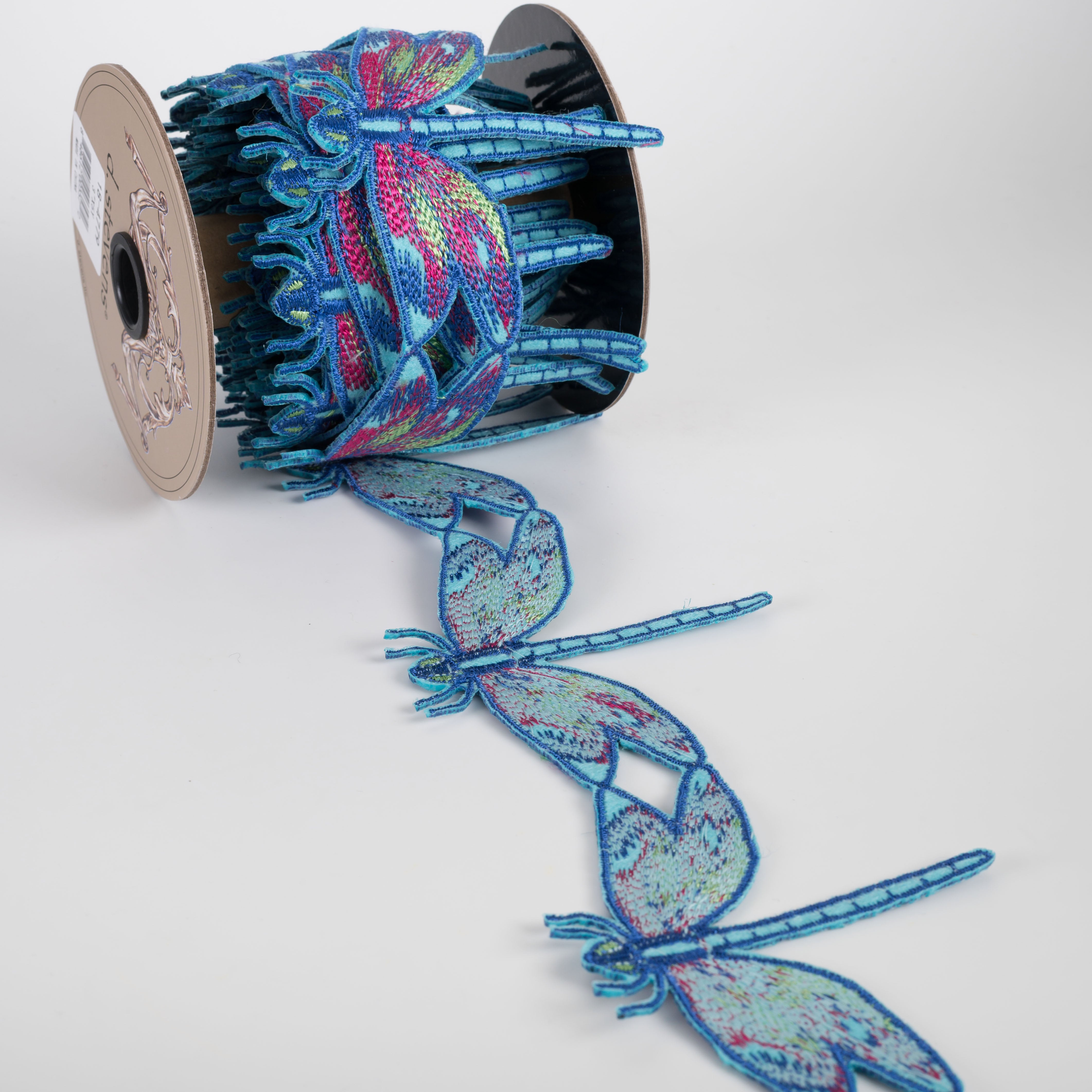 [D Stevens] 3" Unwired Embroidered Dragonfiles Ribbon Garland (5 Yards) detail photo 4