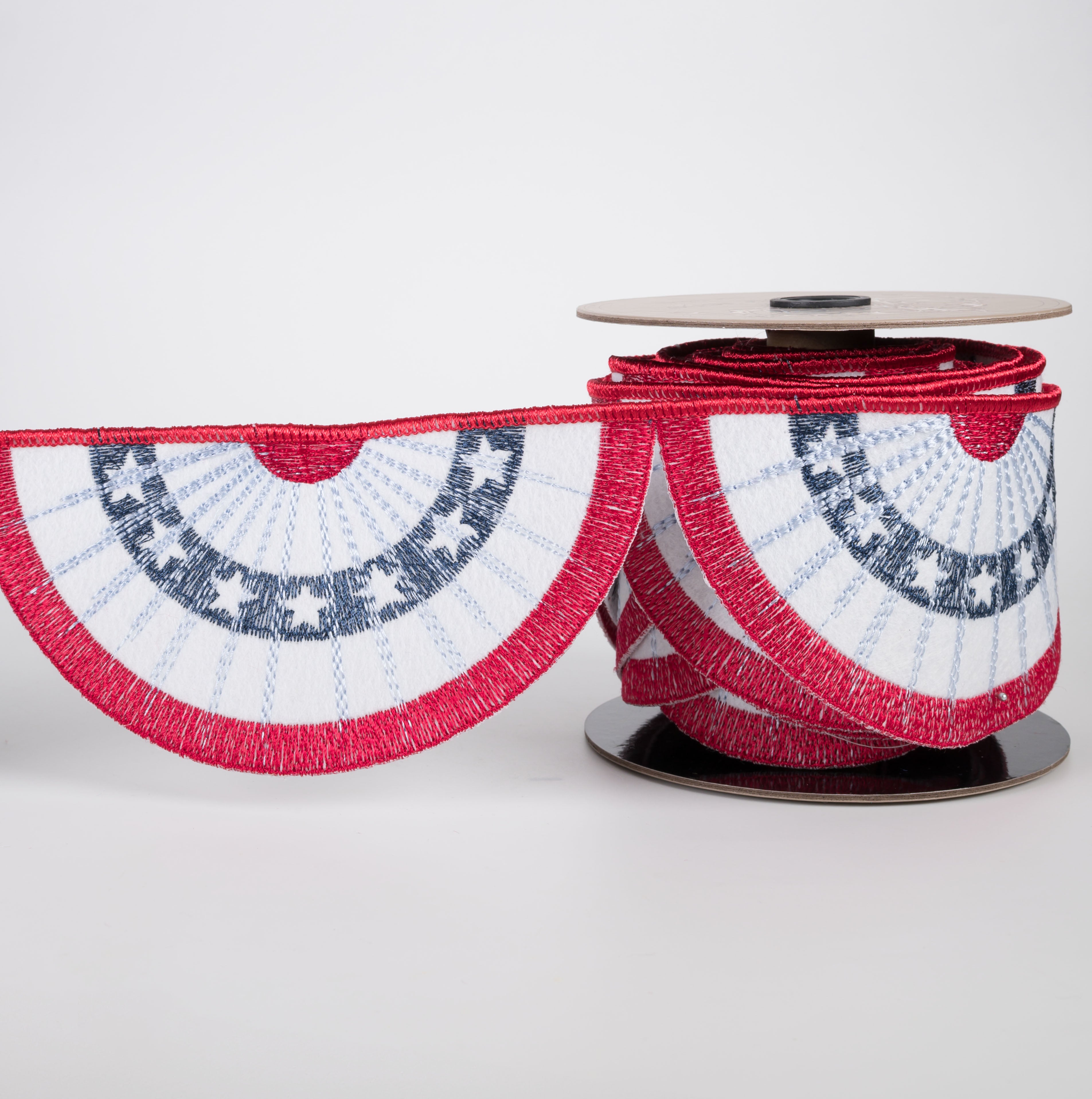 [D Stevens] 4" Unwired Embroidered Stars & Stripes Bunting Ribbon (5 Yards) Item Number: 18-4788