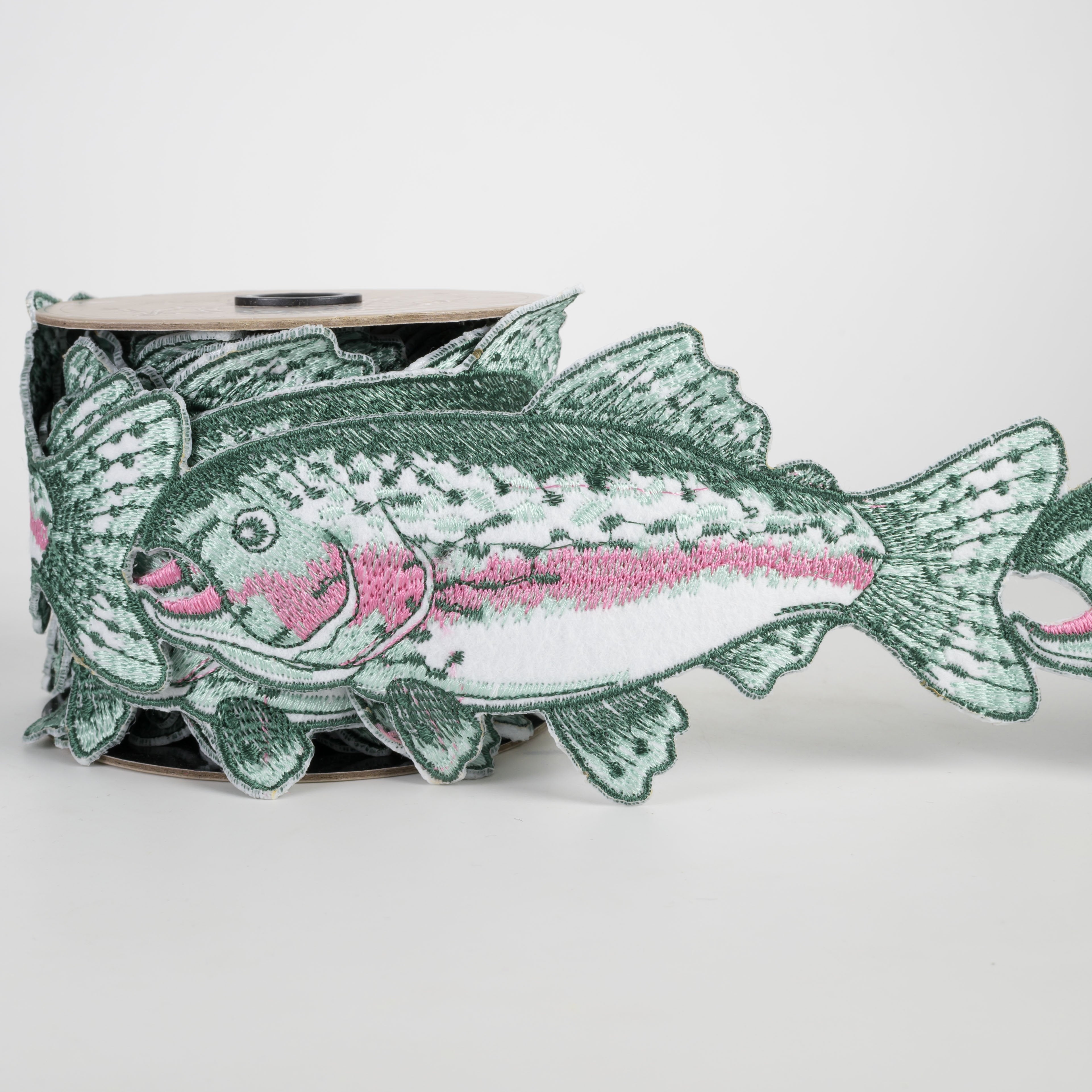 [D Stevens] 3" Unwired Embroidered Trout Fish Ribbon Garland (5 Yards) Item Number: 18-4742