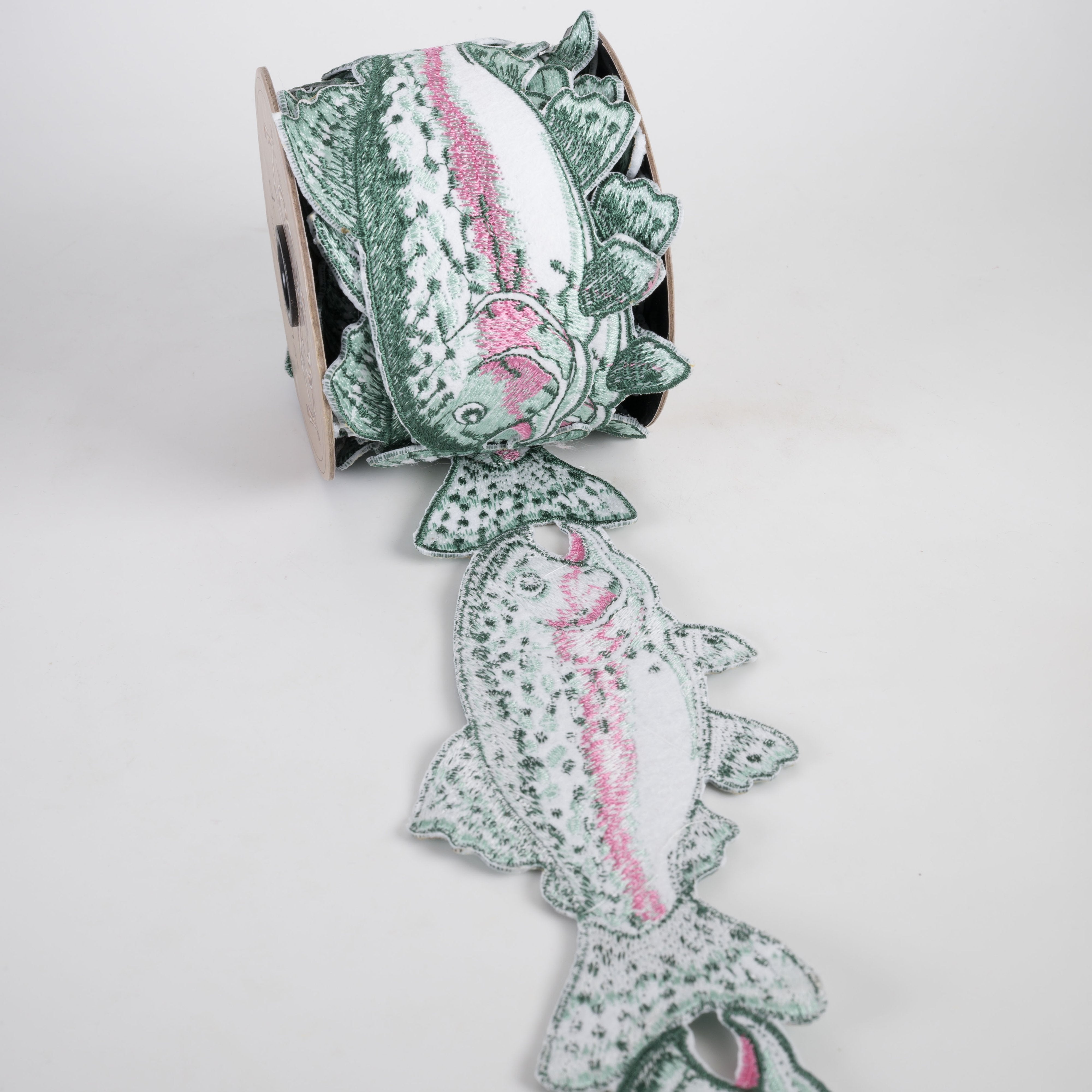 [D Stevens] 3" Unwired Embroidered Trout Fish Ribbon Garland (5 Yards) detail photo 3