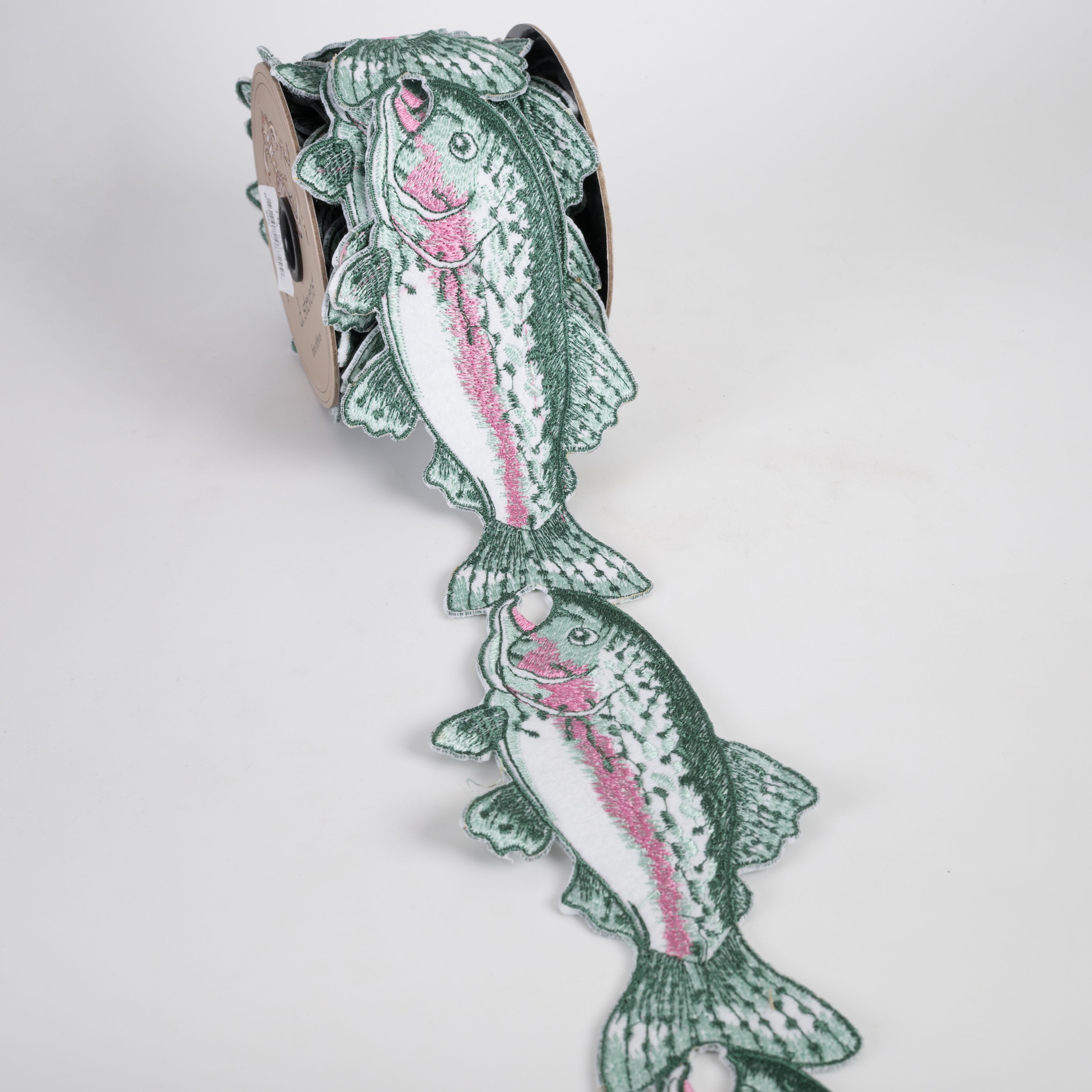 [D Stevens] 3" Unwired Embroidered Trout Fish Ribbon Garland (5 Yards) Lifestyle Photo