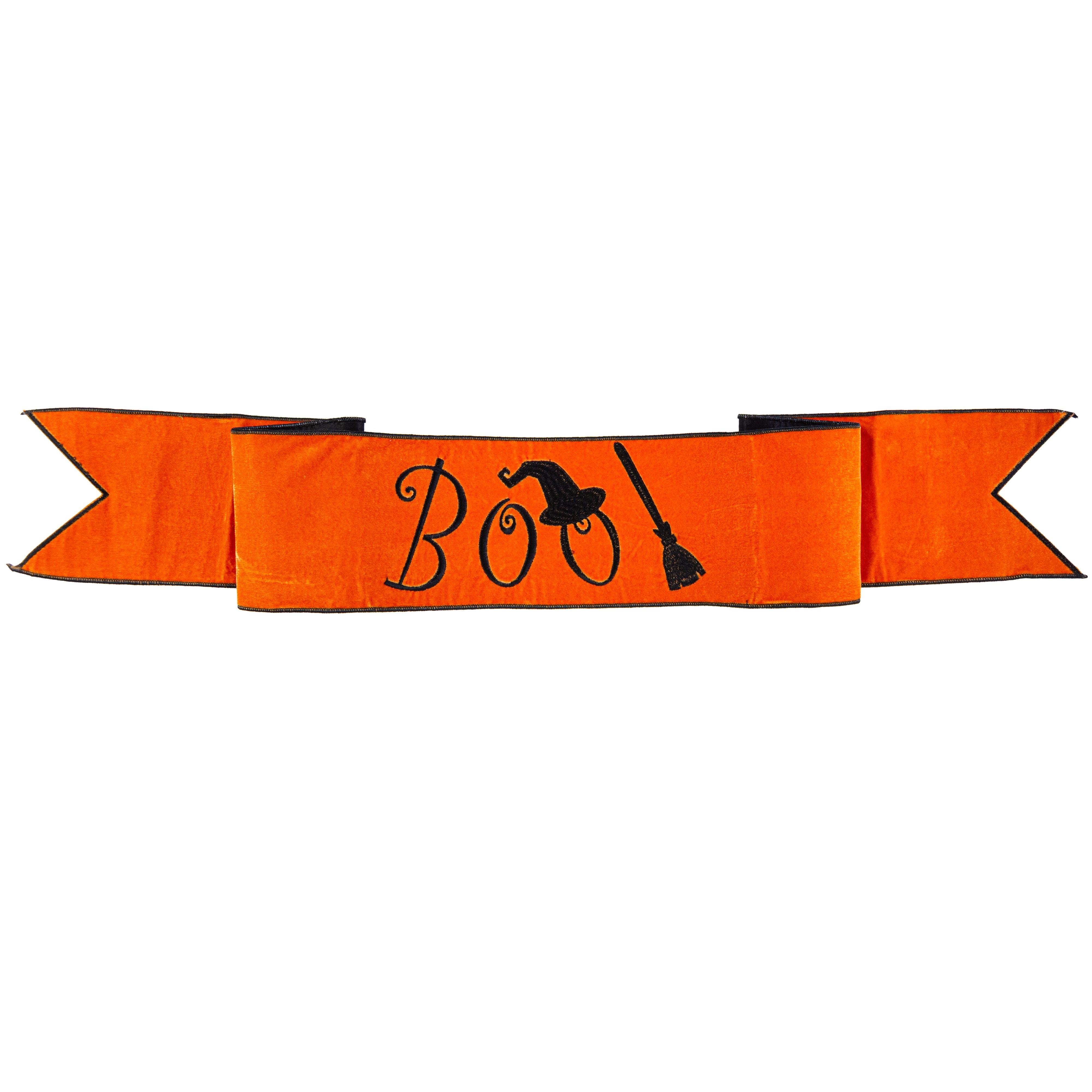 [D Stevens] 6" Velvet Boo Witch Embroidery Banner: Orange & Black Item Number: 18-4578