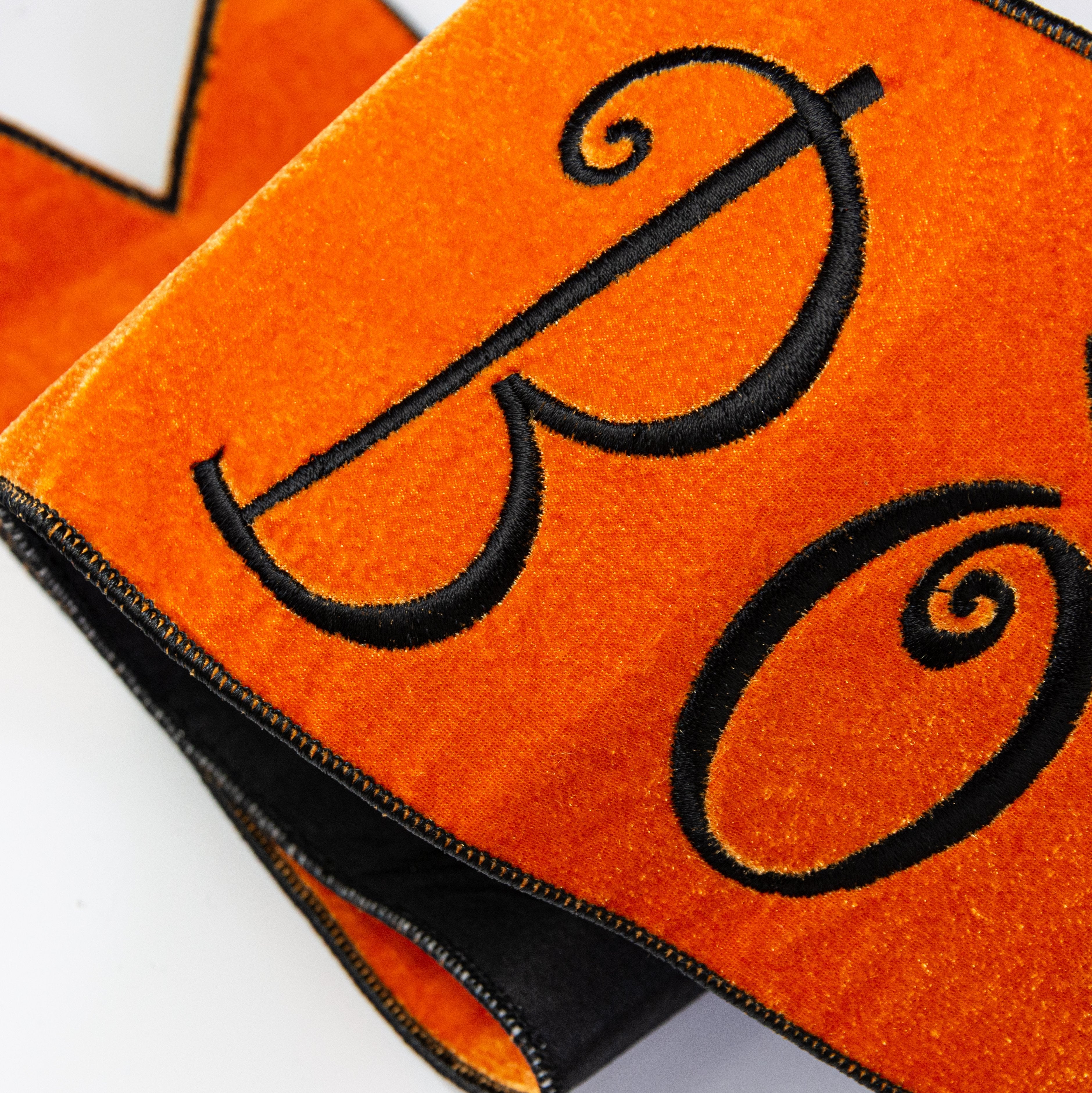 [D Stevens] 6" Velvet Boo Witch Embroidery Banner: Orange & Black detail photo 3