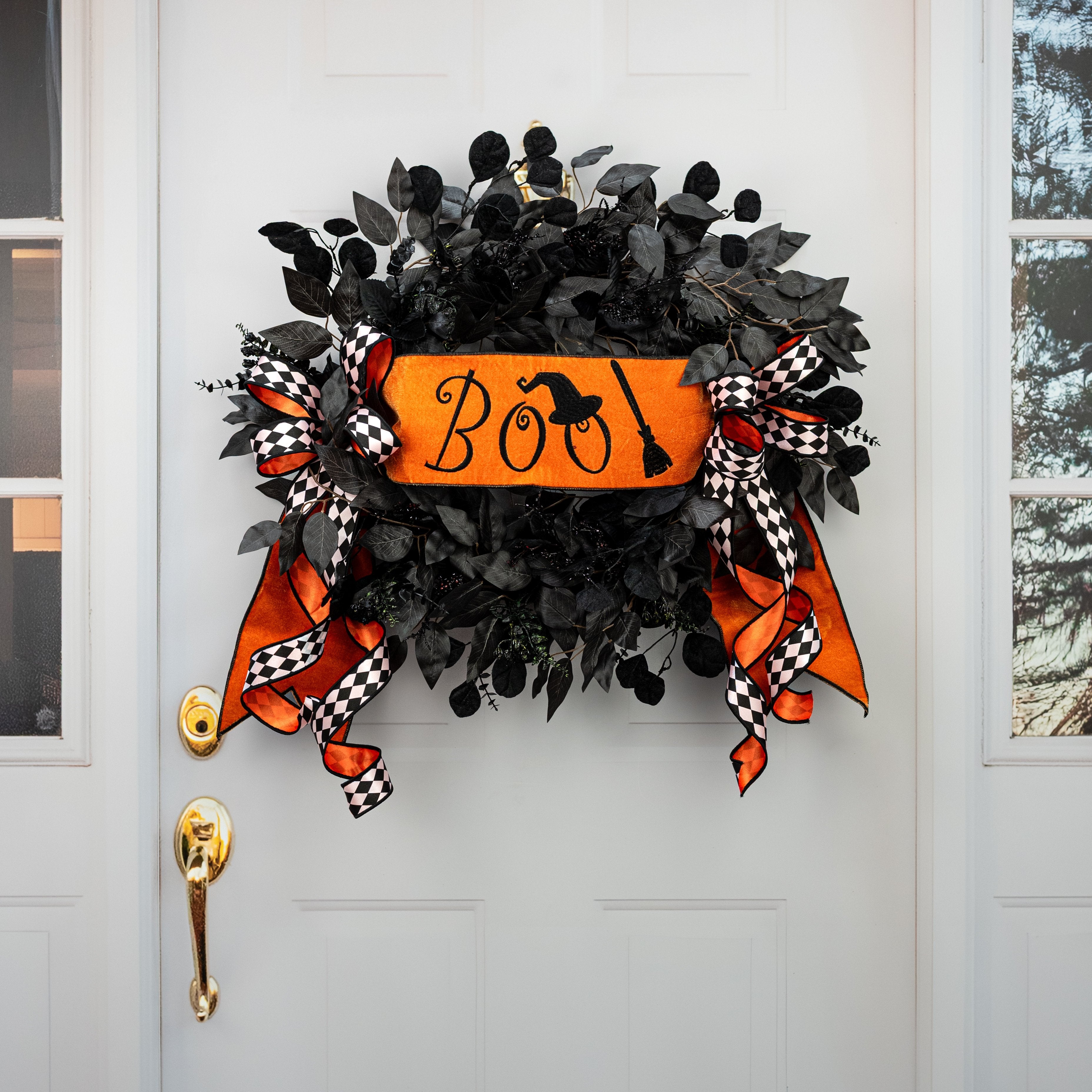 [D Stevens] 6" Velvet Boo Witch Embroidery Banner: Orange & Black detail photo 5