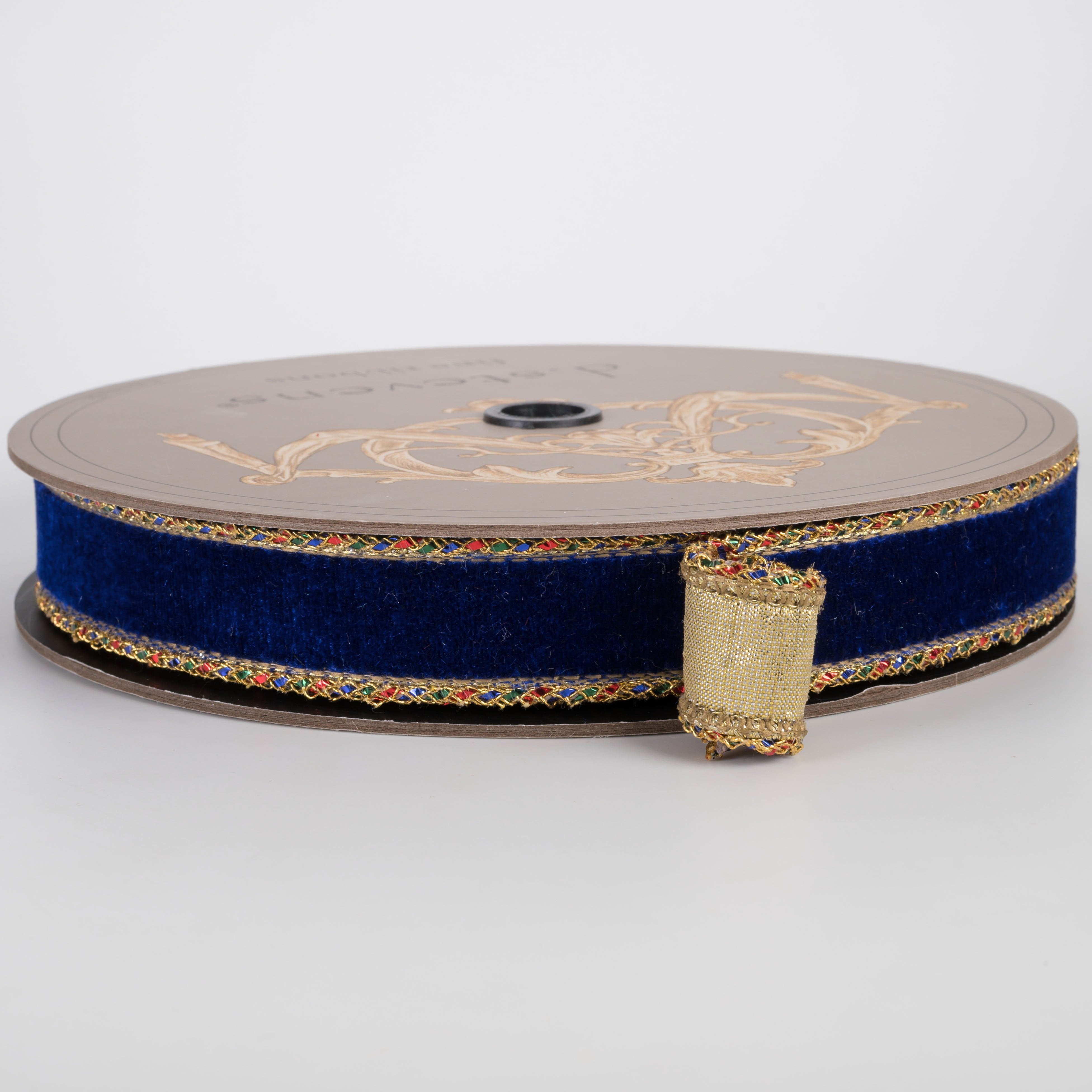 [D Stevens] 1" Velvet Gold Backed Braided Trim Ribbon: Nutcracker Blue (10 Yards) Item Number: 05-2352