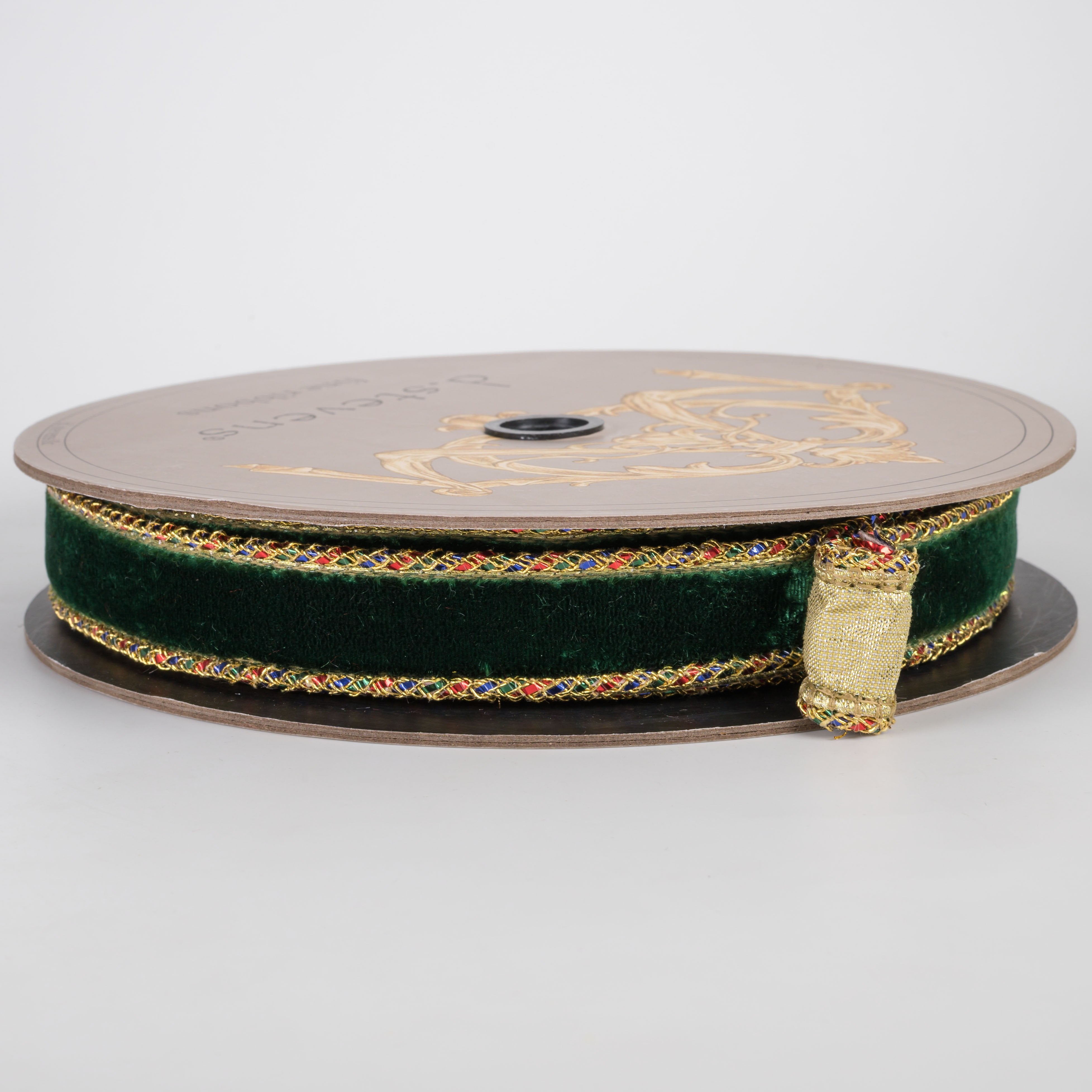 [D Stevens] 1" Velvet Gold Backed Braided Trim Ribbon: Nutcracker Green (10 Yards) Item Number: 05-2353