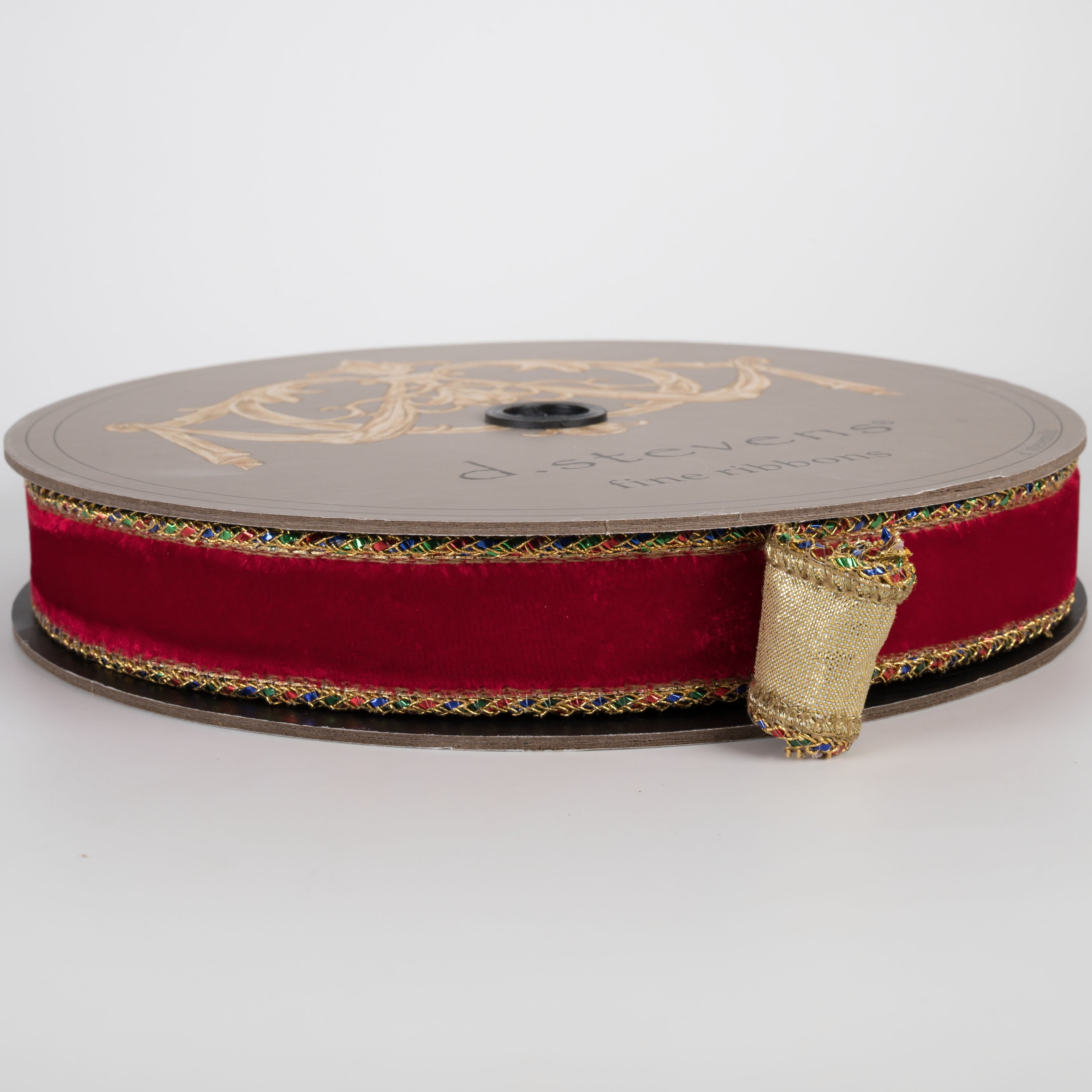 [D Stevens] 1" Velvet Gold Backed Braided Trim Ribbon: Nutcracker Red (10 Yards) Item Number: 05-2354