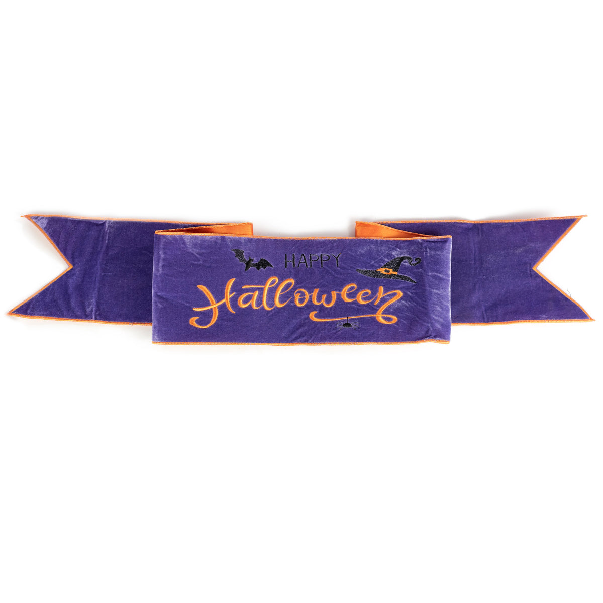 [D Stevens] 6" Velvet Happy Halloween Embroidery Banner: Purple & Orange Item Number: 18-4574