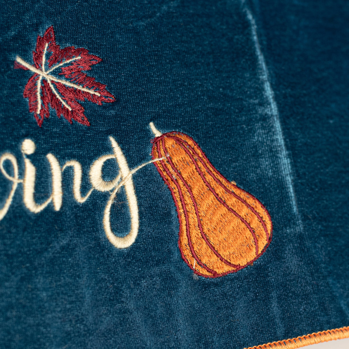 [D Stevens] 6" Velvet Happy Thanksgiving Embroidery Banner: Blue & Orange detail photo 3