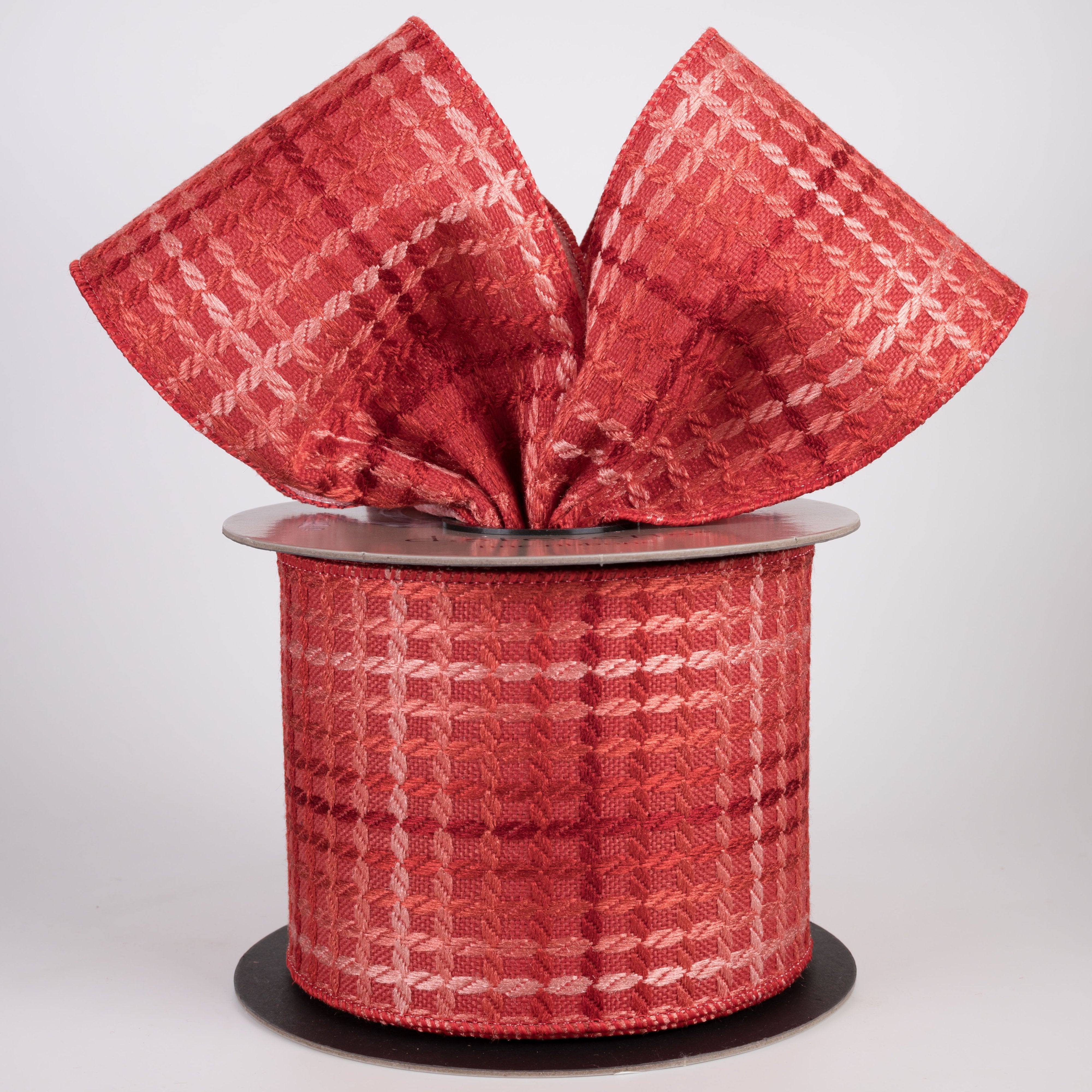 [D Stevens] 4" Woven Linen Criss-Cross Pattern Ribbon: Persimmon (10 Yards) Lifestyle Photo